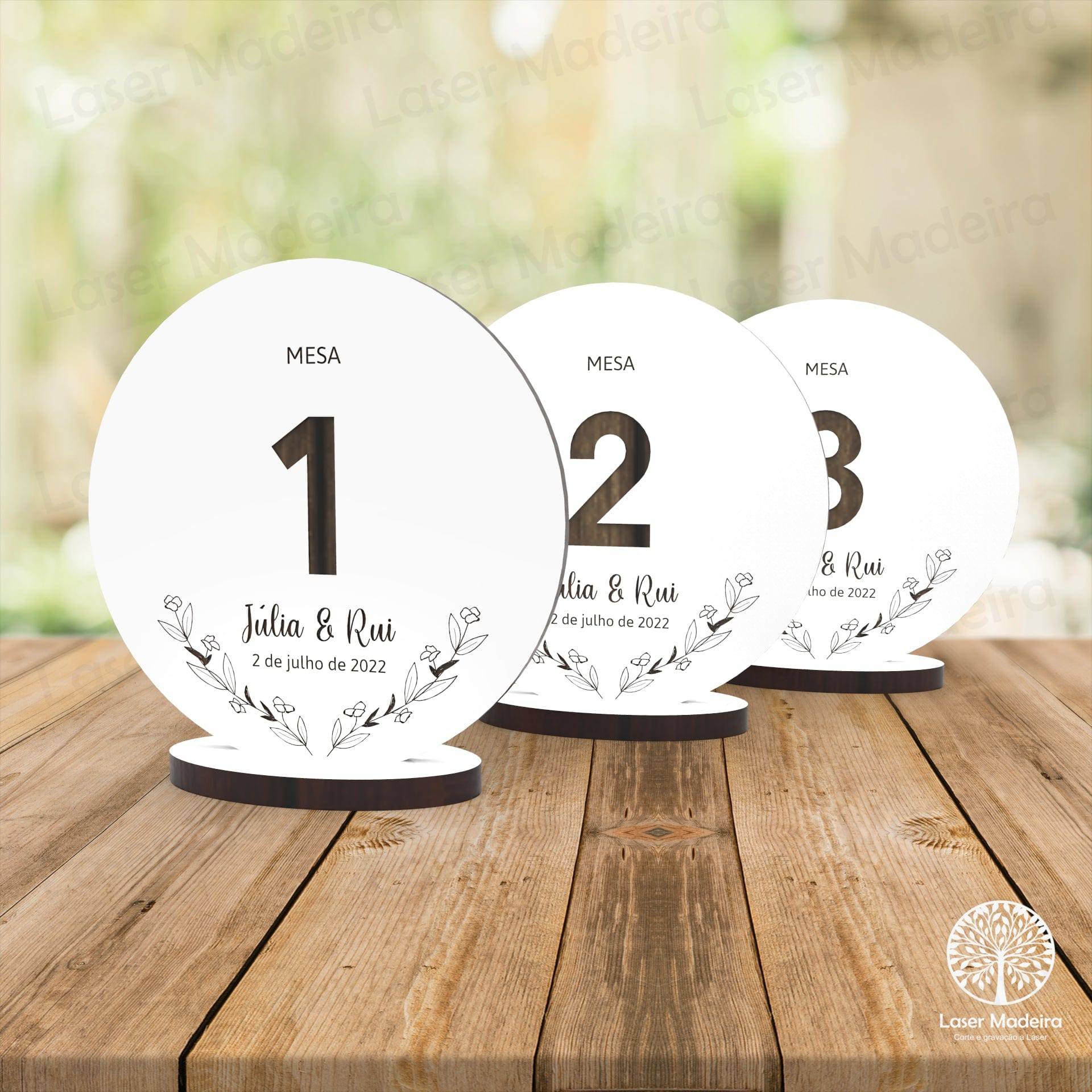 Marcador de Mesa - Circulo - Laser Madeira
