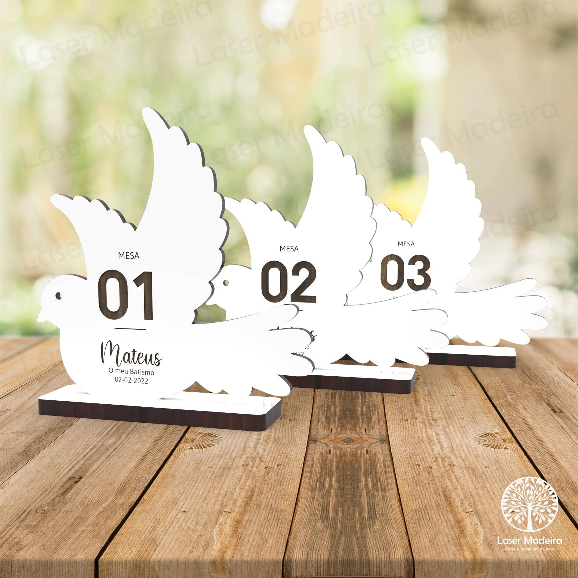 Marcador de Mesa - Pomba - Laser Madeira