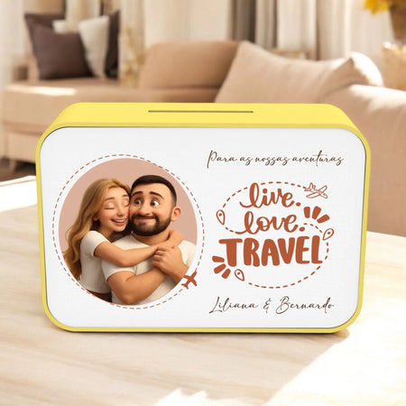Mealheiro Retangular Personalizado - Com Cartoon Viagens - Laser Madeira