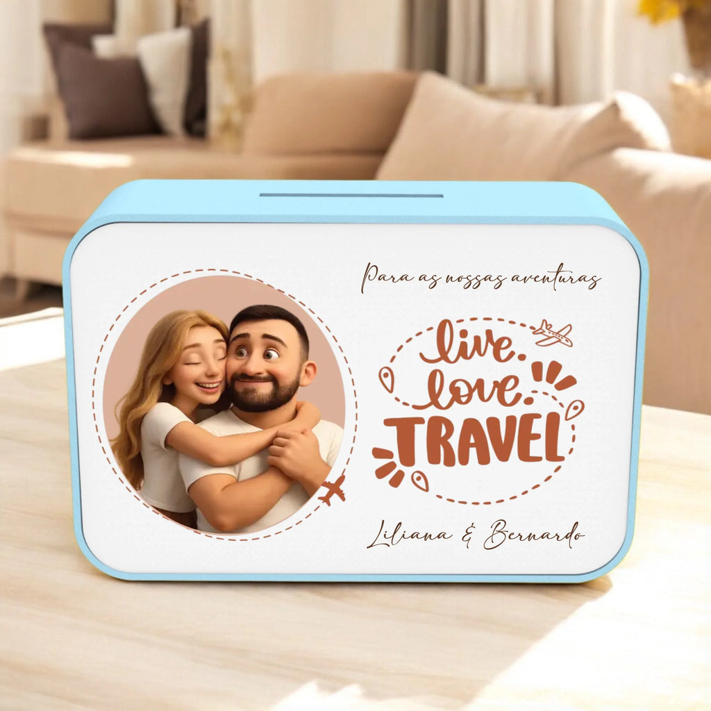 Mealheiro Retangular Personalizado - Com Cartoon Viagens - Laser Madeira