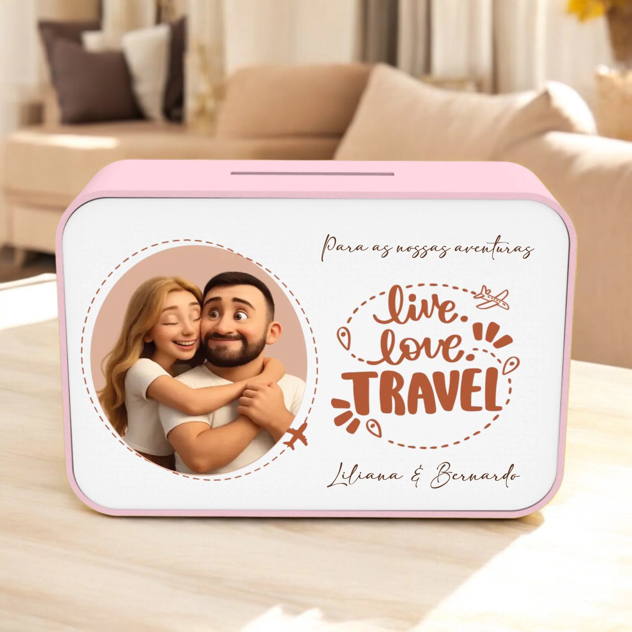 Mealheiro Retangular Personalizado - Viagens - Laser Madeira