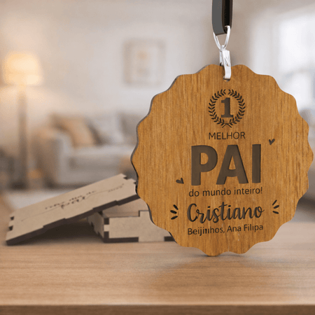 Medalha Personalizada - "Melhor Pai" - Laser Madeira