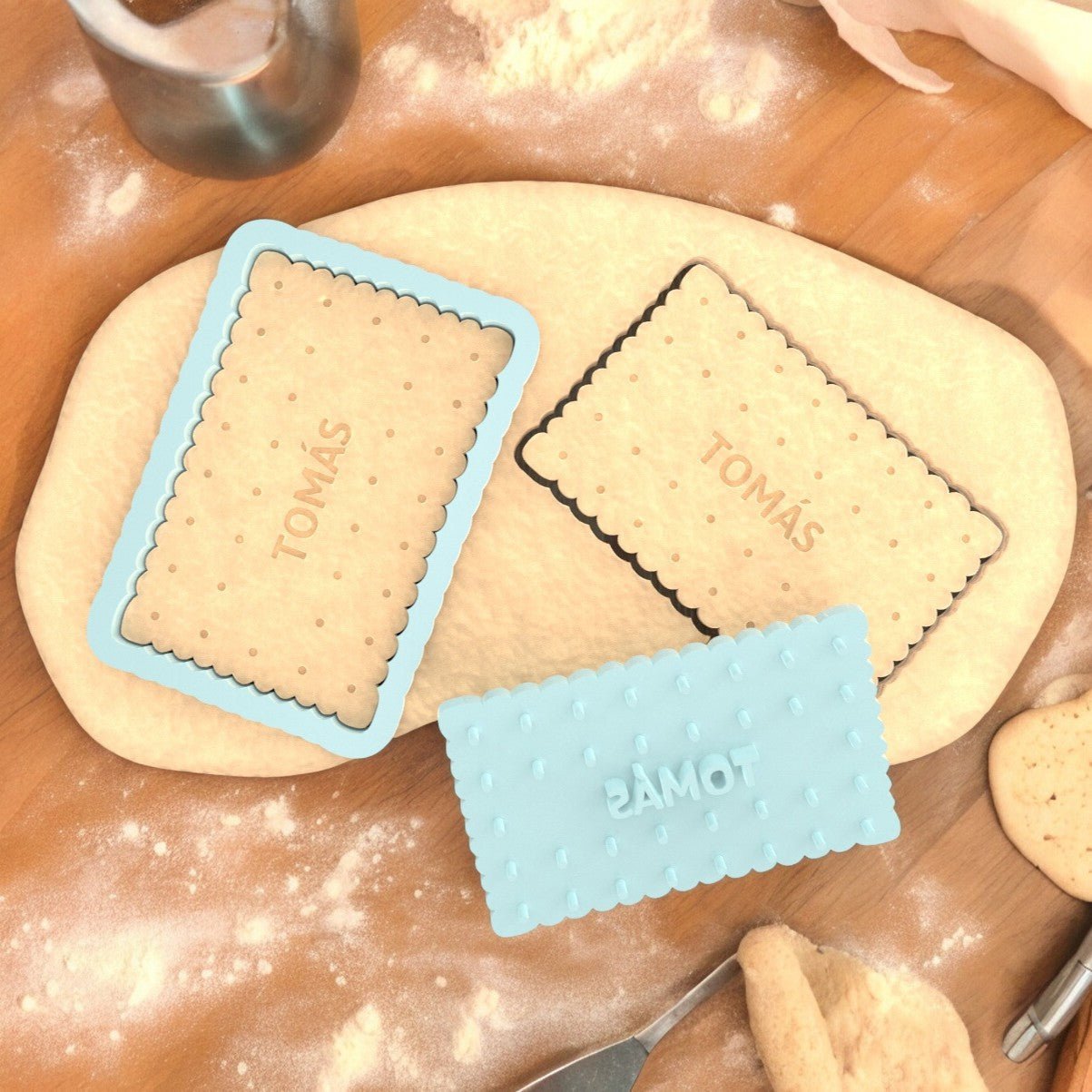 Molde para Bolachas Retângular (tipo torrada) com nome 3D - Laser Madeira