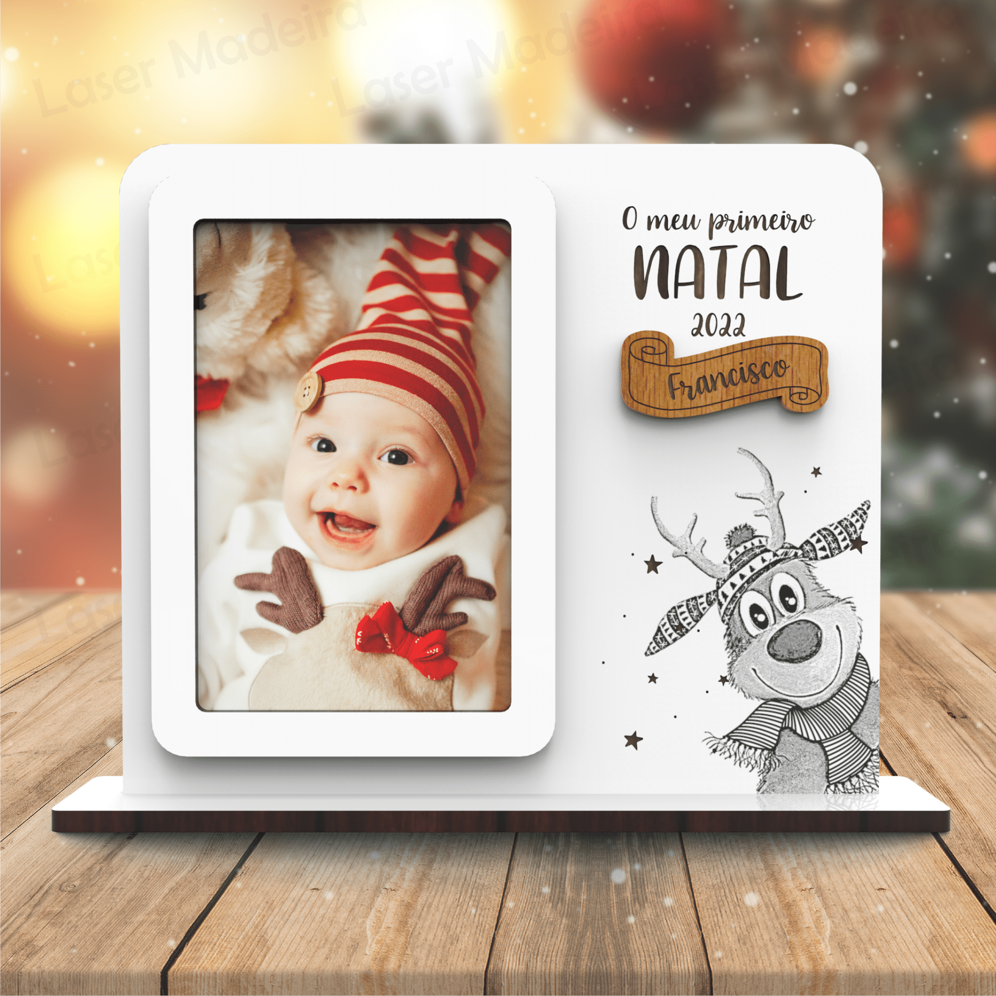 Moldura de Natal Rodolfo - Modelo 2 - Laser Madeira