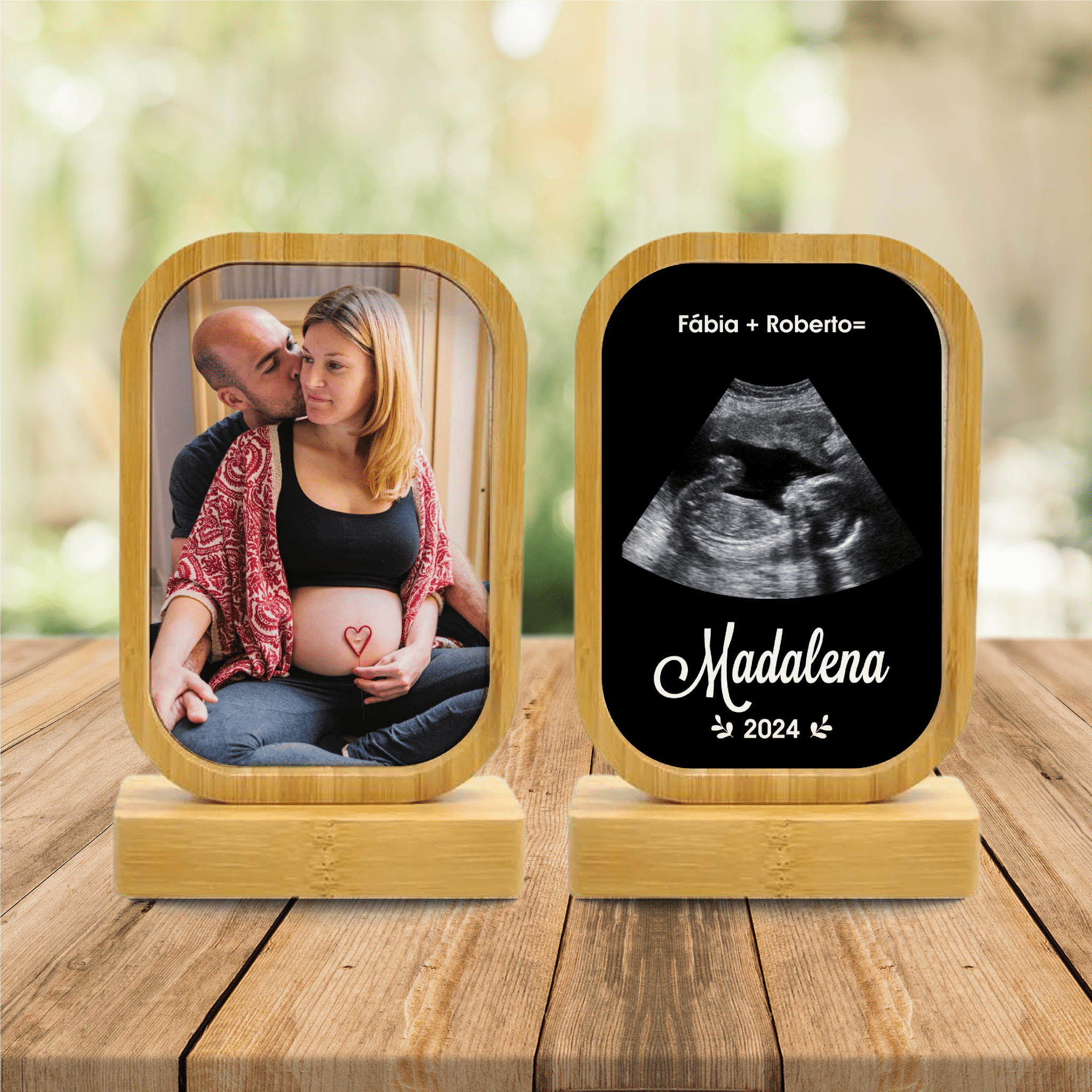 Moldura Magnética/Rotativa em Bambu Retangular - com Fotografia e Ecografia - Laser Madeira