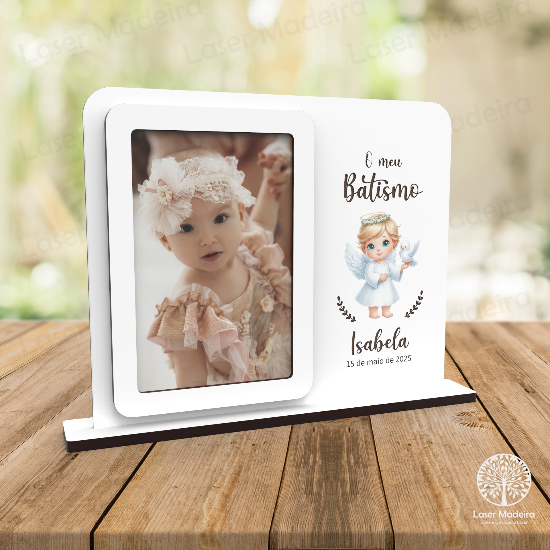 Moldura Personalizada com Anjo - Laser Madeira
