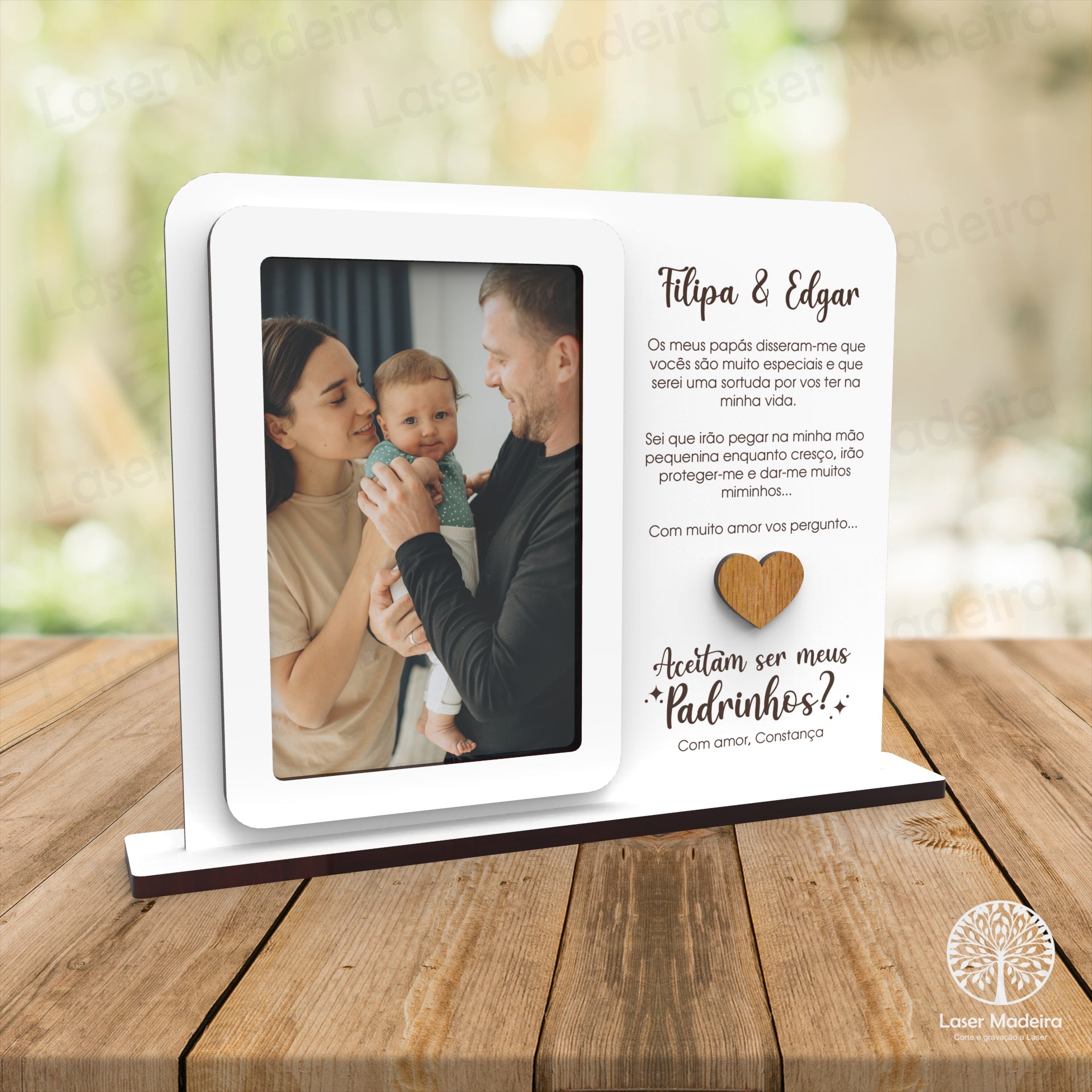 Moldura Personalizada com Pedido para Padrinho/ Madrinha/ Padrinhos - Laser Madeira