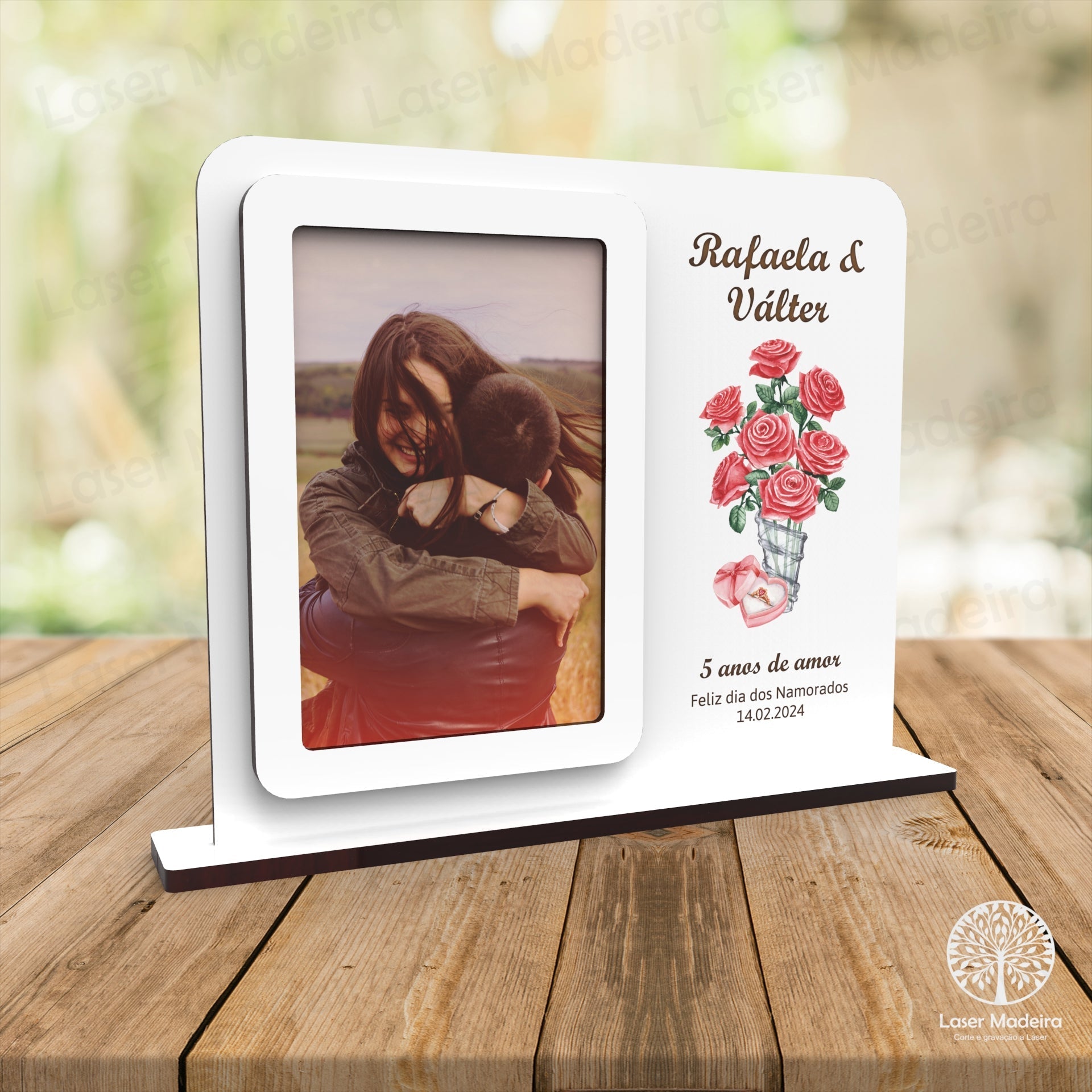 Moldura Personalizada Dia dos Namorados - Rosas UV - Laser Madeira