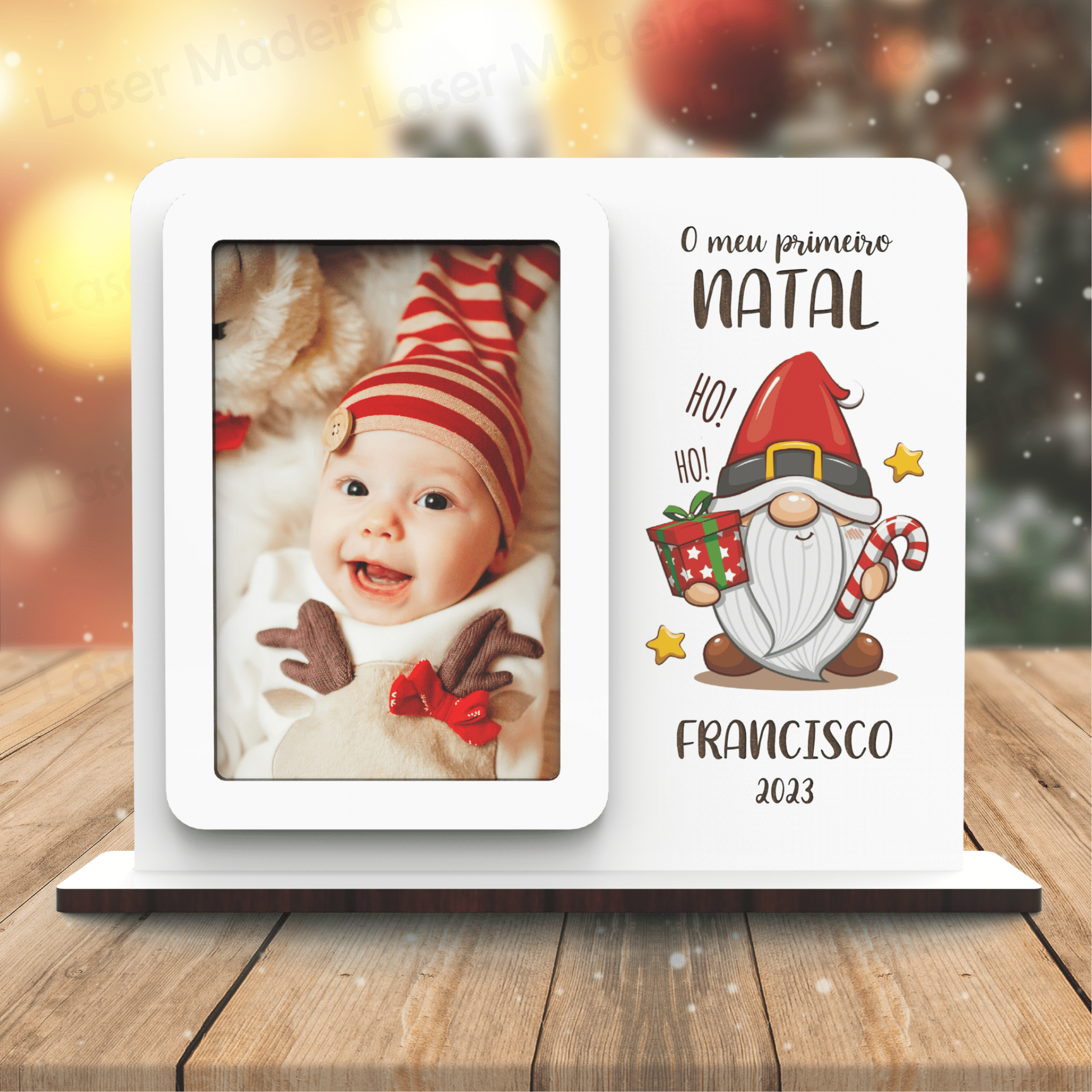 Moldura Primeiro Natal Gnomo - Laser Madeira