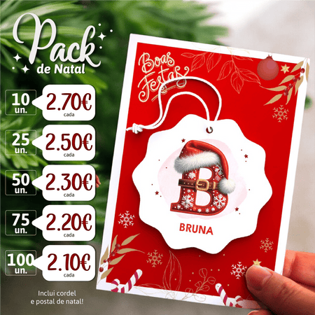 PACK - Bola de Natal Personalizada com Inicial - Chapéu de Natal - Laser Madeira