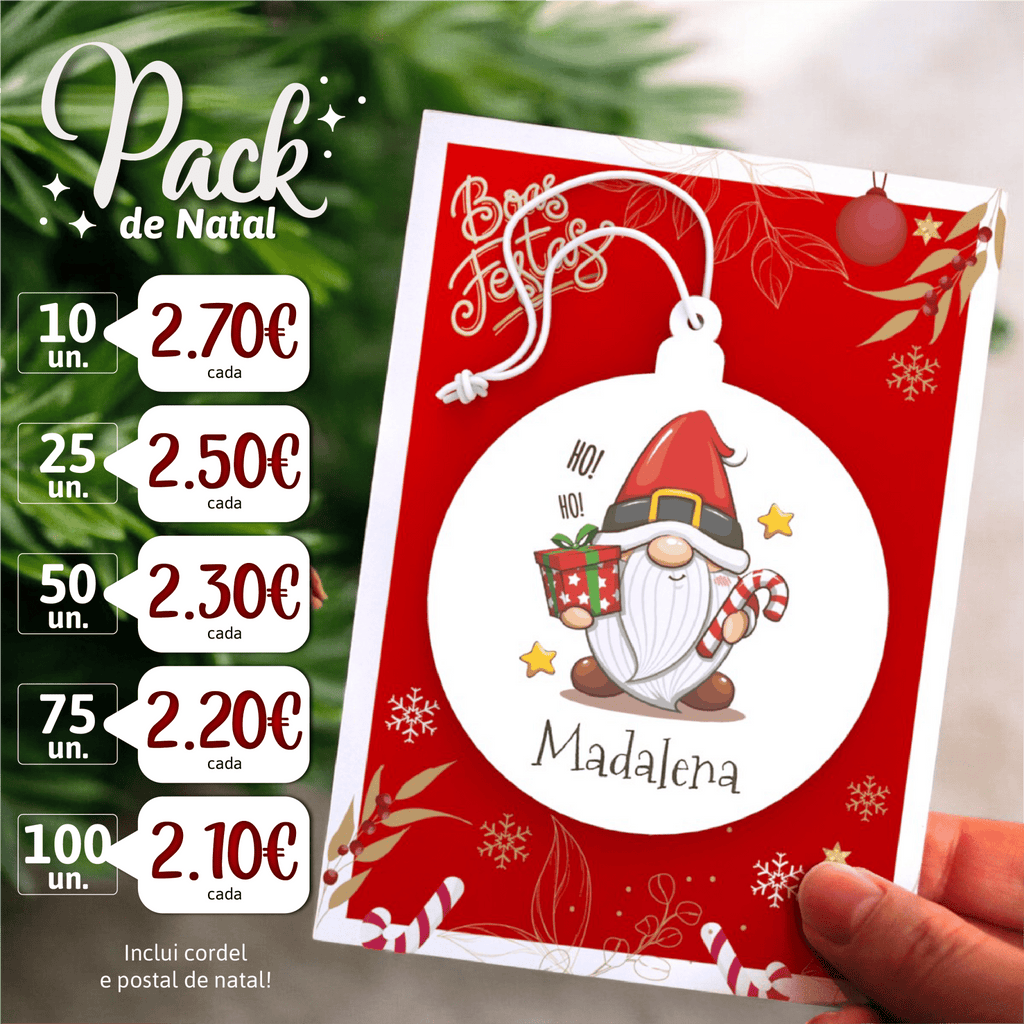 PACK - Bola de Natal Personalizada Gnomo com nome - Laser Madeira
