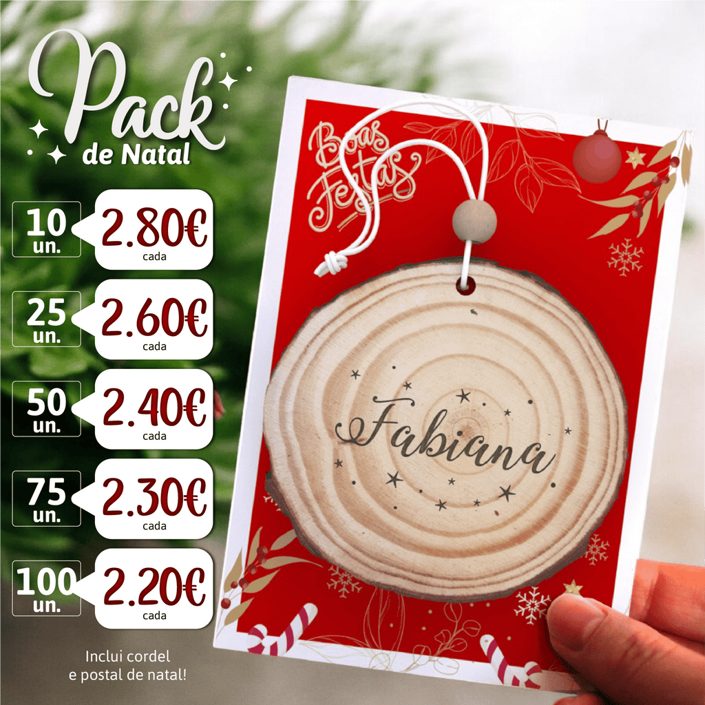 PACK - Bola de Natal Personalizada Tronco de Árvore com nome - Laser Madeira