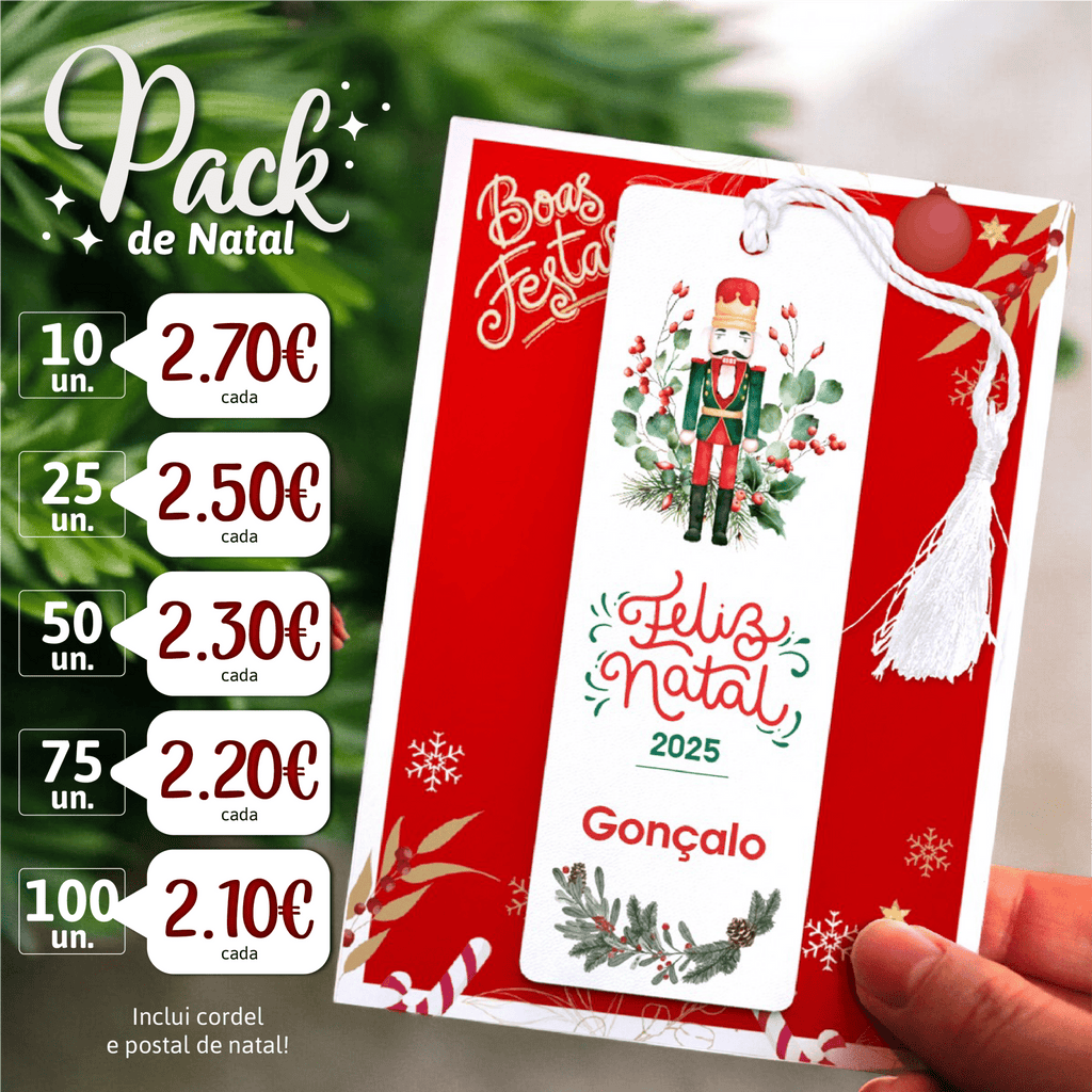 PACK - Marcador de Livro Personalizado - Soldado de Natal - Laser Madeira