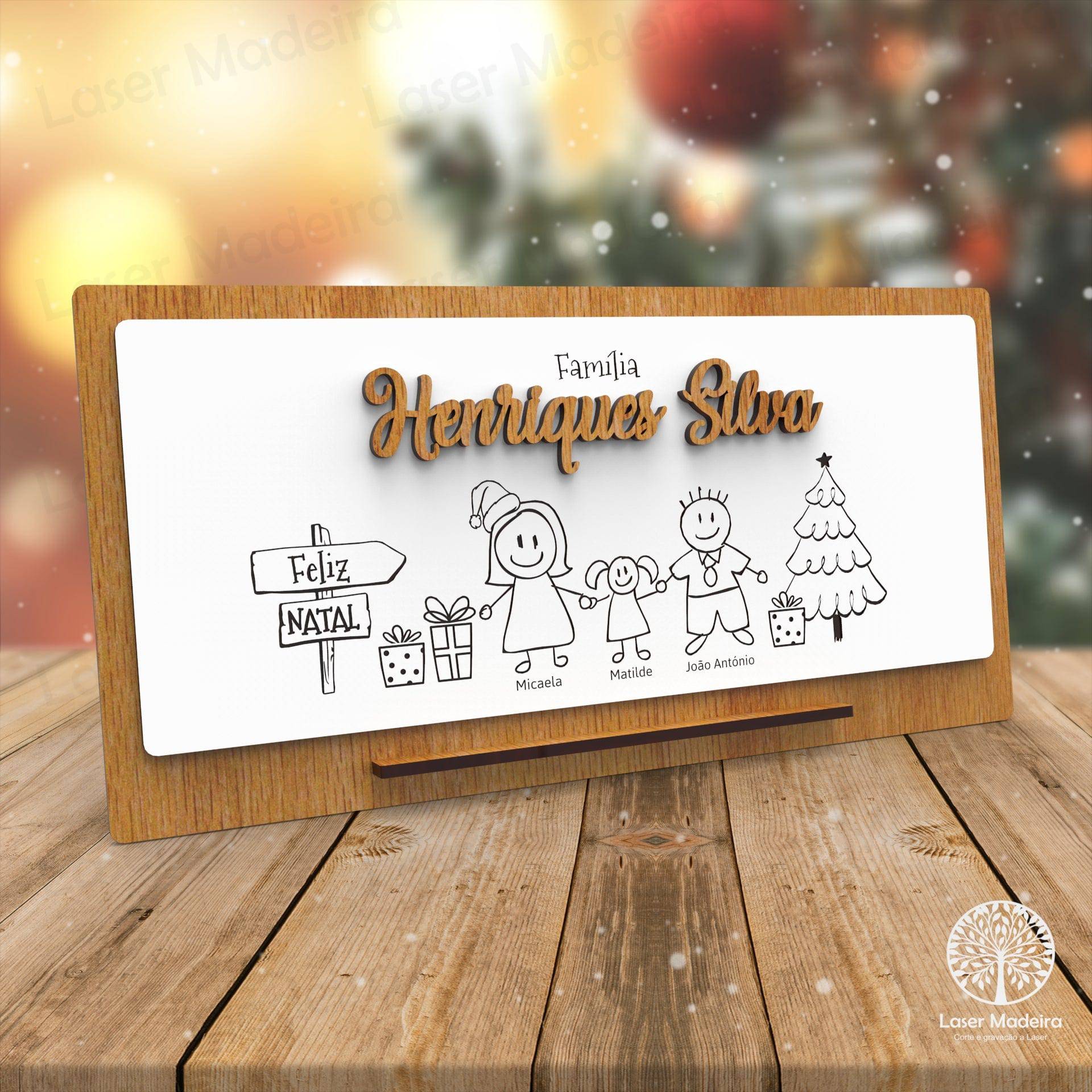 Placa Família - Natal - Laser Madeira