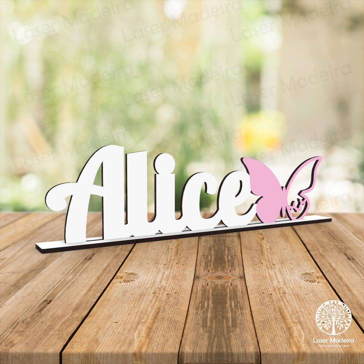 Placa Nome com Adereço Borboleta - Laser Madeira