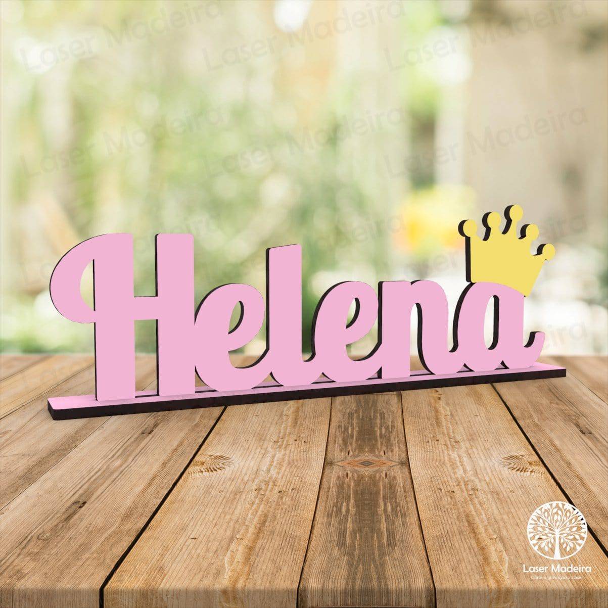 Placa Nome com Adereço Coroa - Laser Madeira