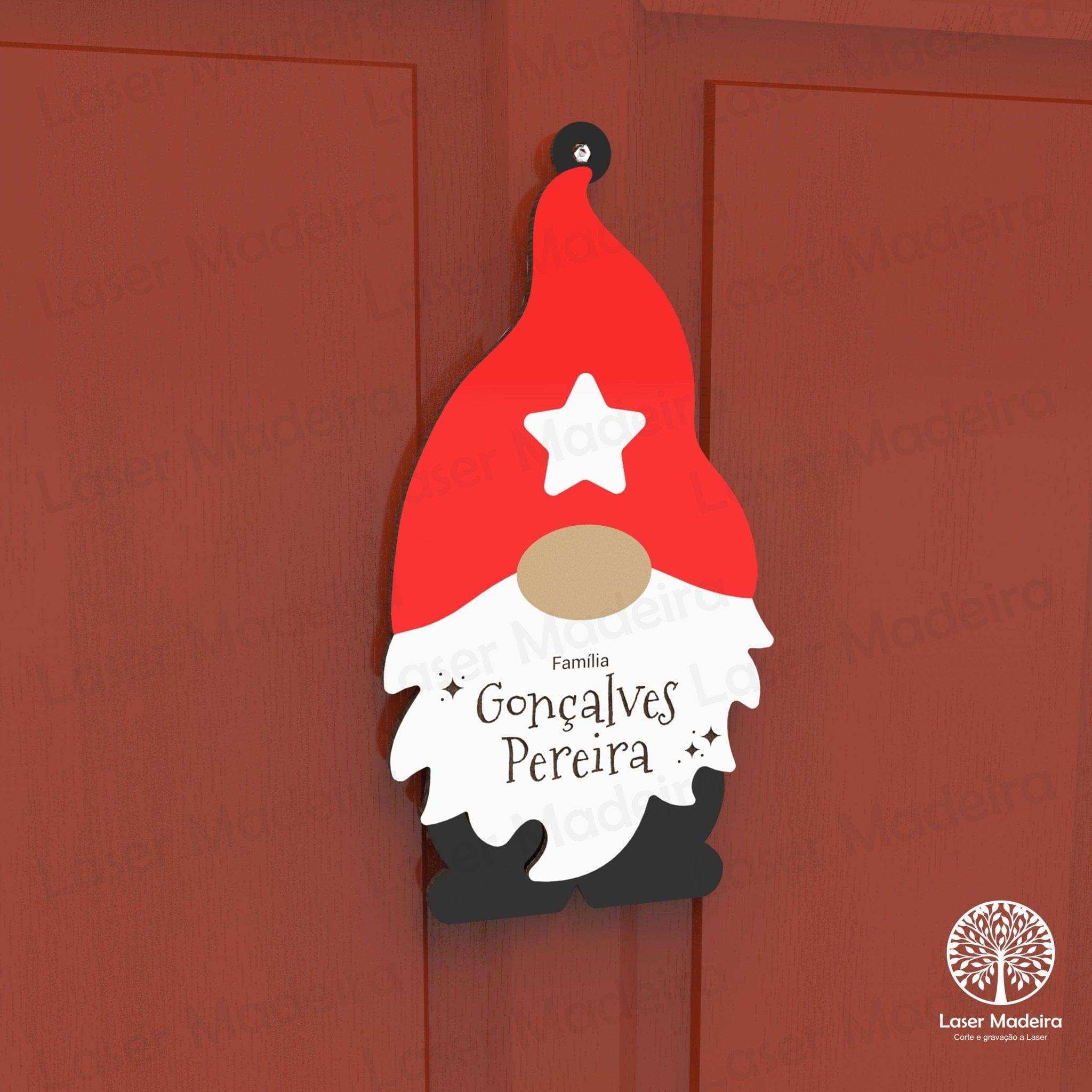 Placa para Porta de Natal - Gnomo - Laser Madeira