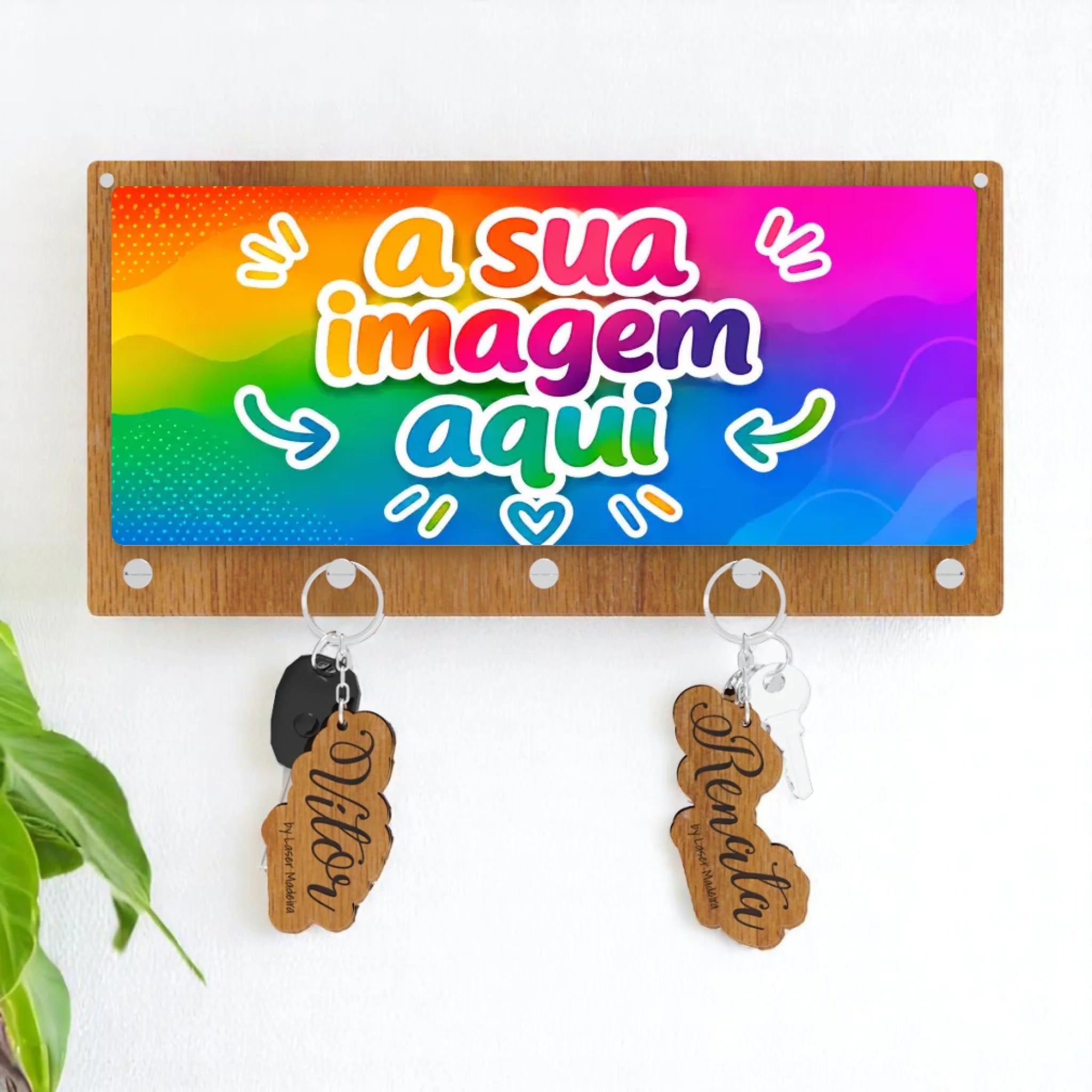 Placa Porta Chaves com a sua Arte - Laser Madeira