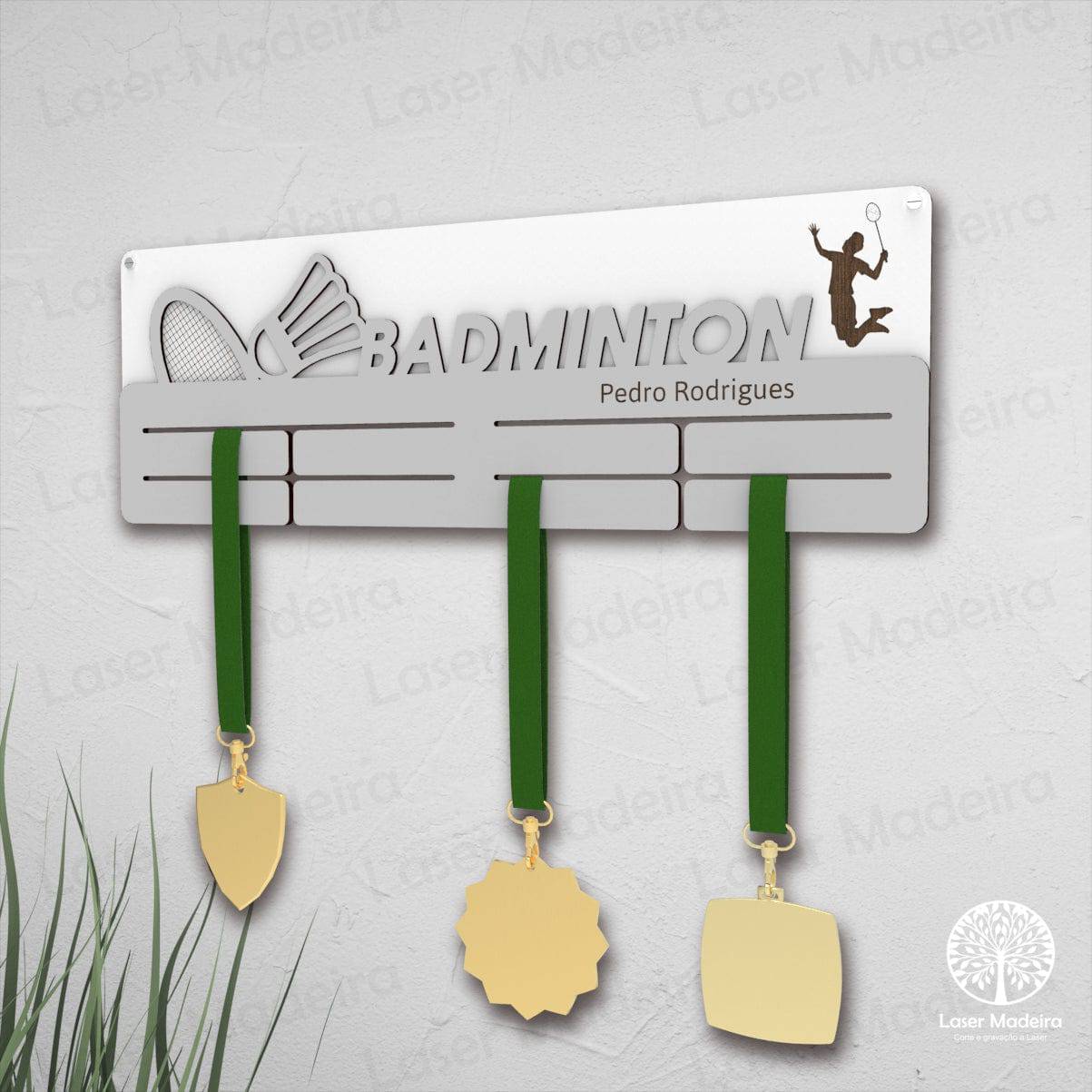 Placa Porta - Medalhas - Badminton - Laser Madeira