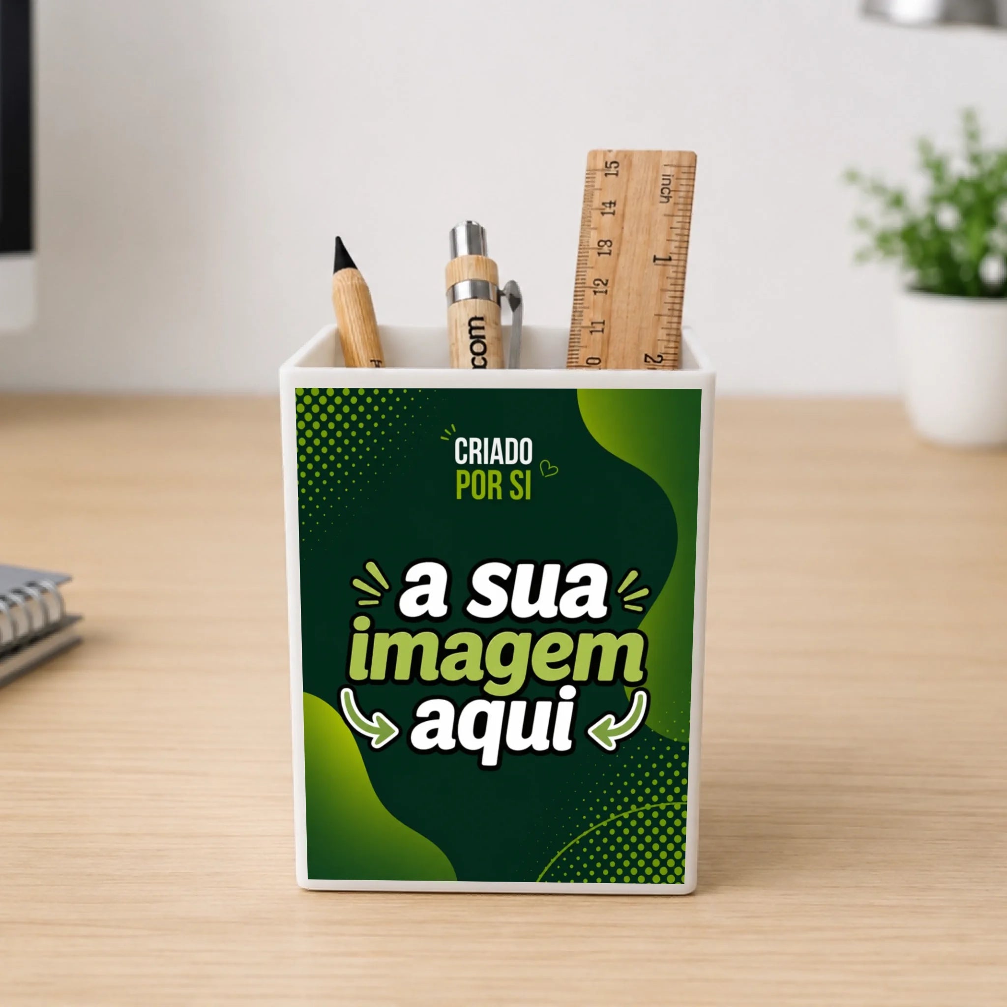 Porta Lápis Personalizado com a Sua Arte | Pré-visualização em Tempo Real - Laser Madeira
