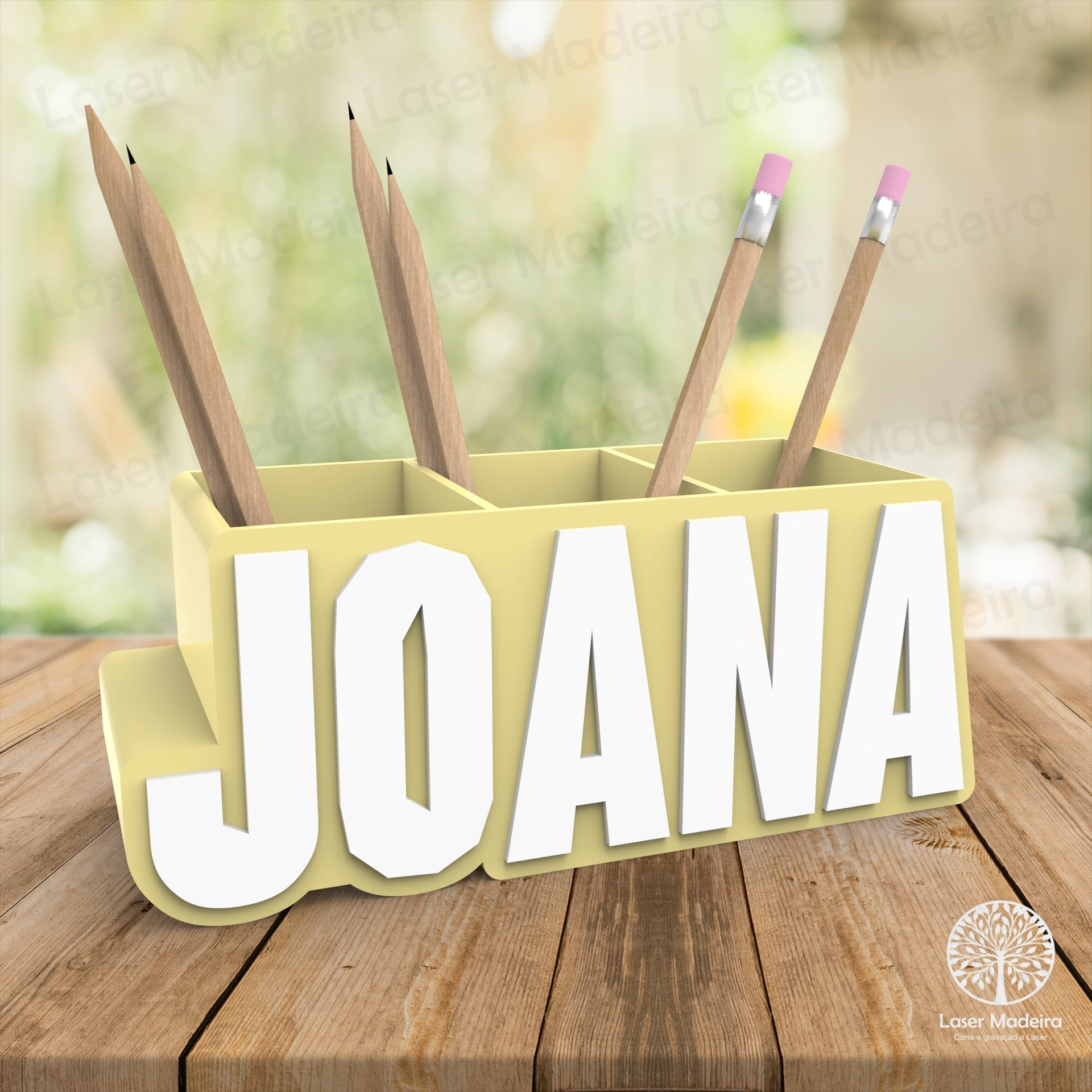 Porta - Lápis Personalizado com Nome em 3D - Laser Madeira