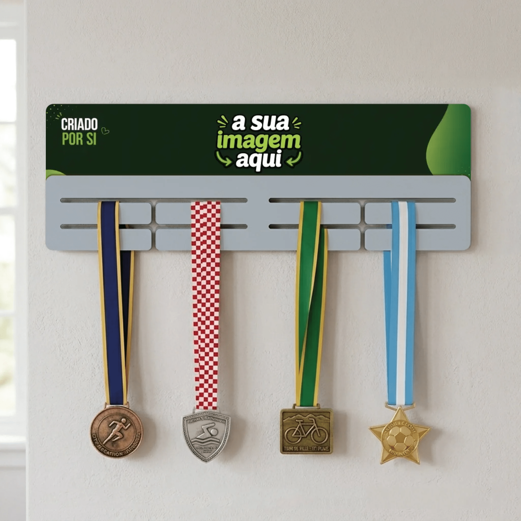 Porta-Medalhas Personalizado com a Sua Imagem - Laser Madeira
