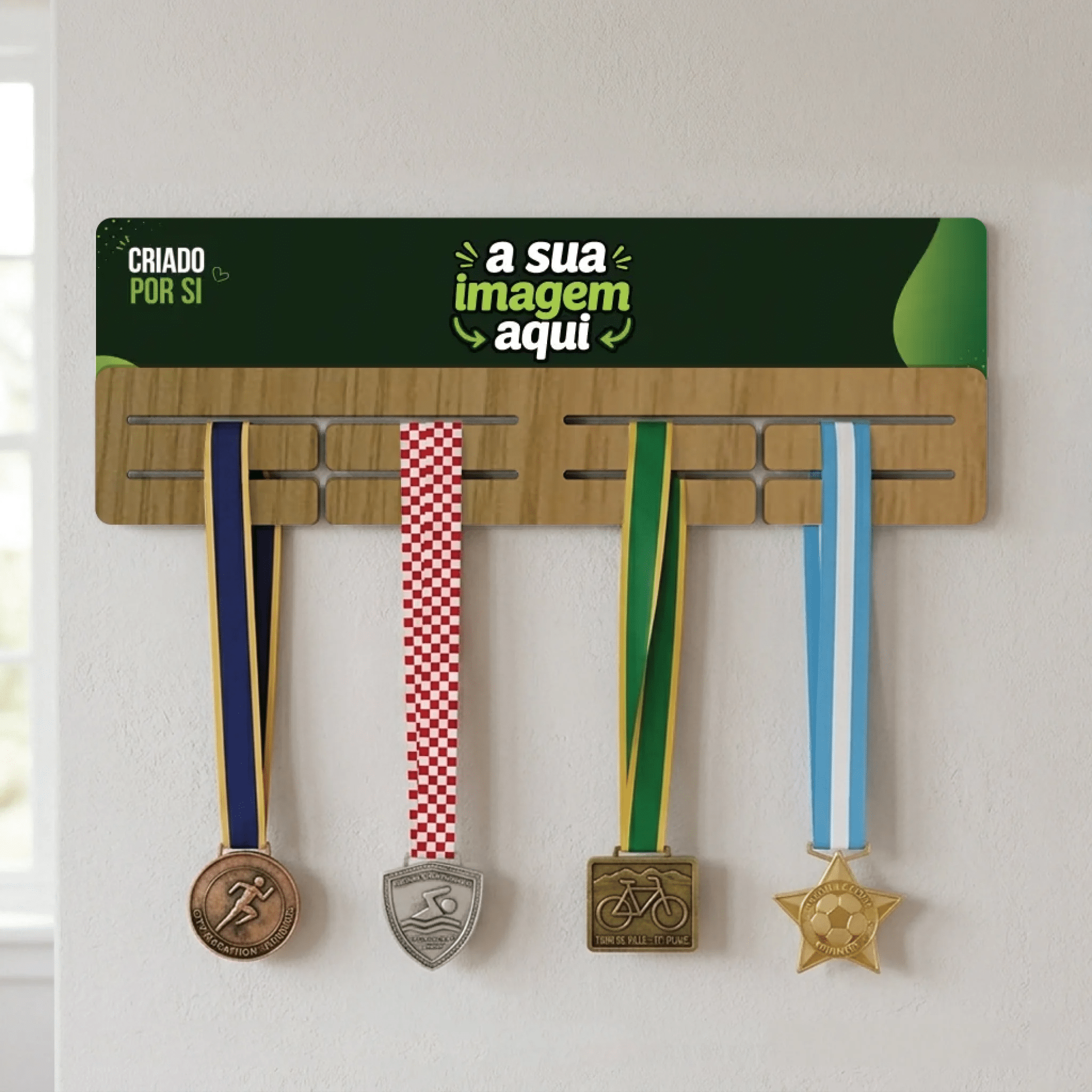 Porta-Medalhas Personalizado com a Sua Imagem - Laser Madeira