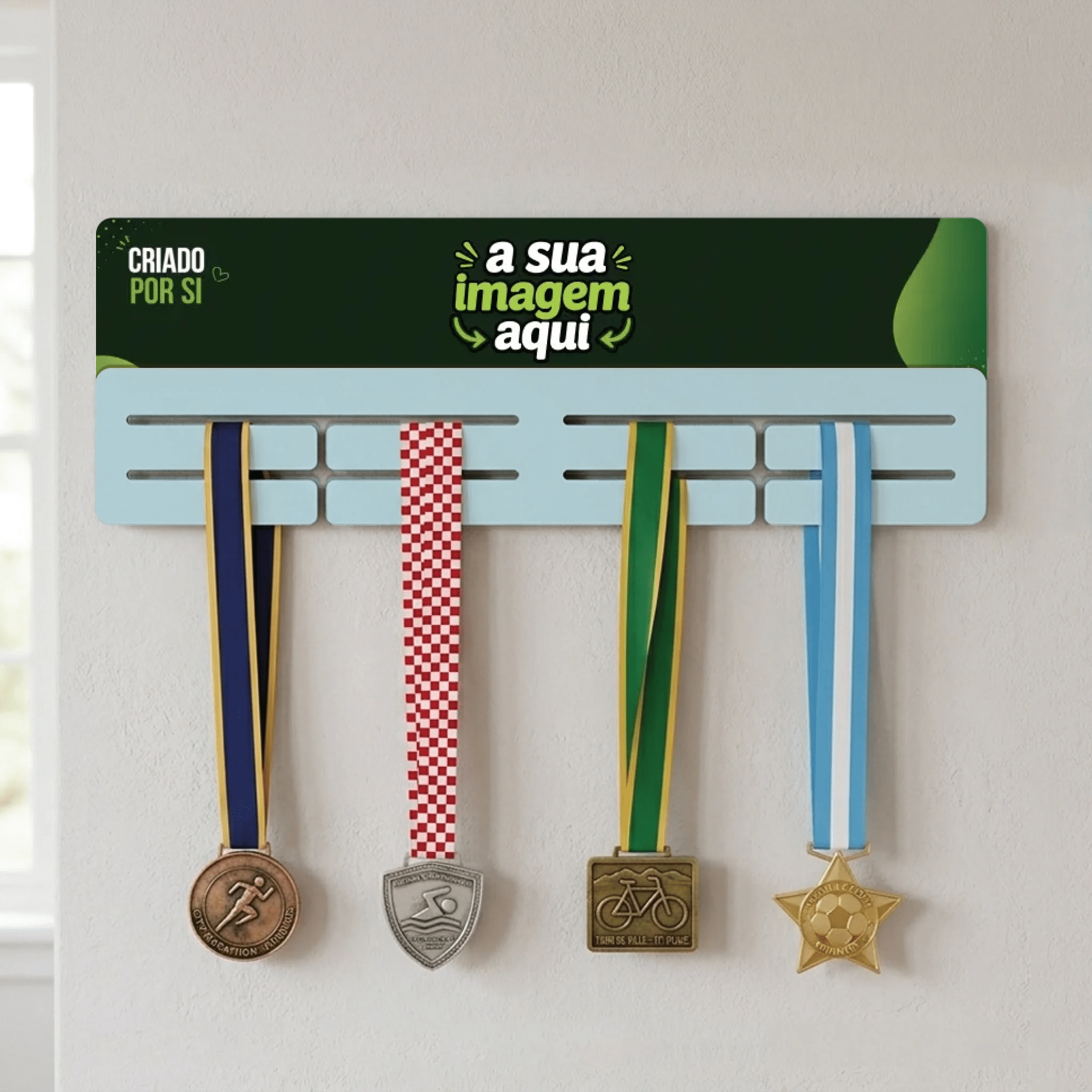 Porta-Medalhas Personalizado com a Sua Imagem - Laser Madeira