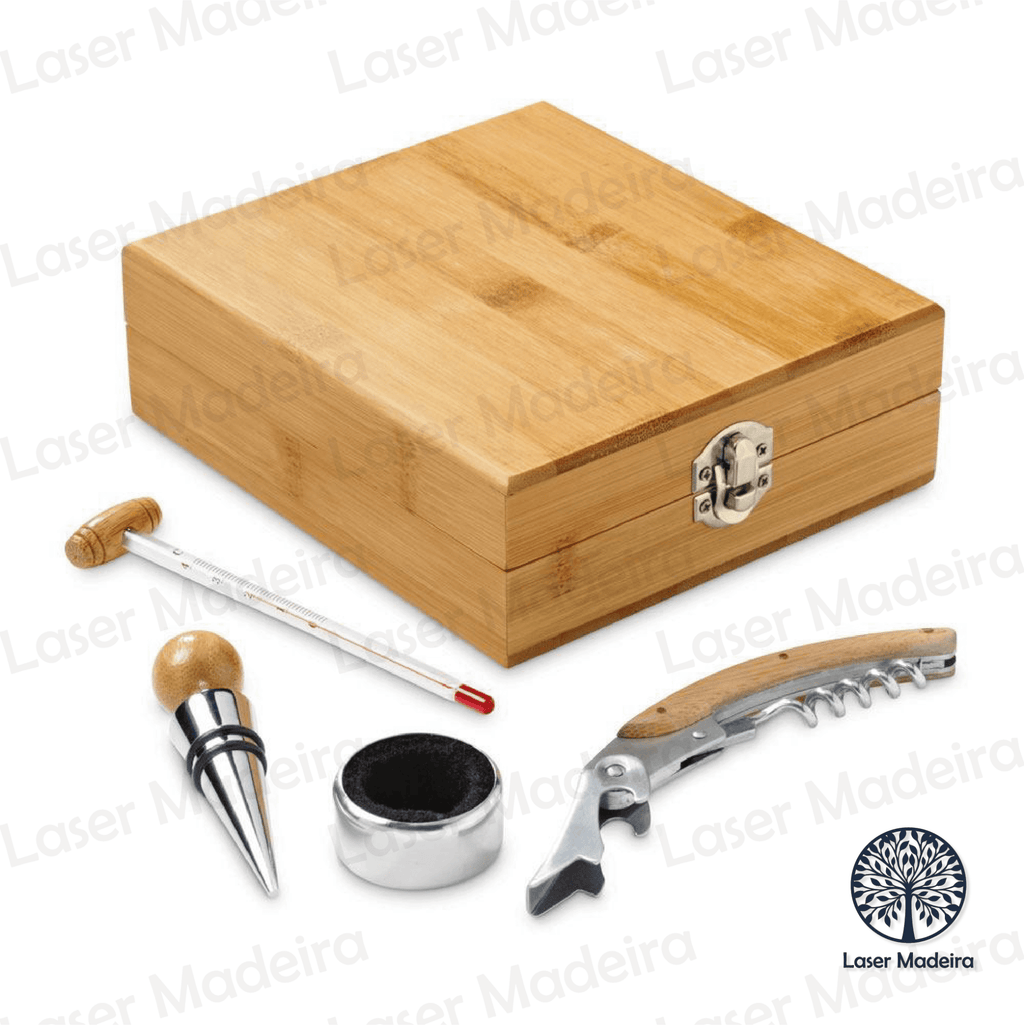Set de Vinho com Acessórios - Modelo 1 - sem personalização [REVENDA] - Laser Madeira