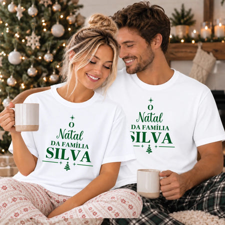 T-shirt Personalizada "O Natal da Família" com Sobrenome - Laser Madeira