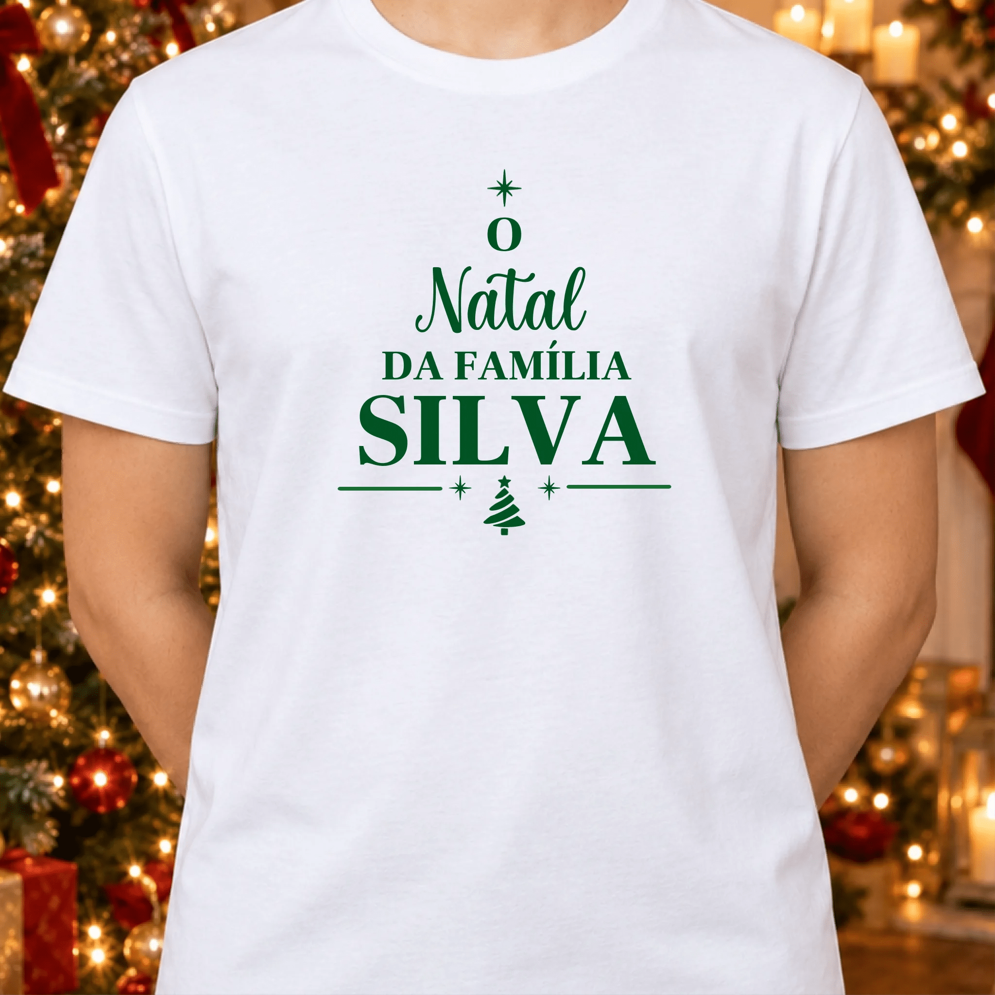 T-shirt Personalizada "O Natal da Família" com Sobrenome - Laser Madeira