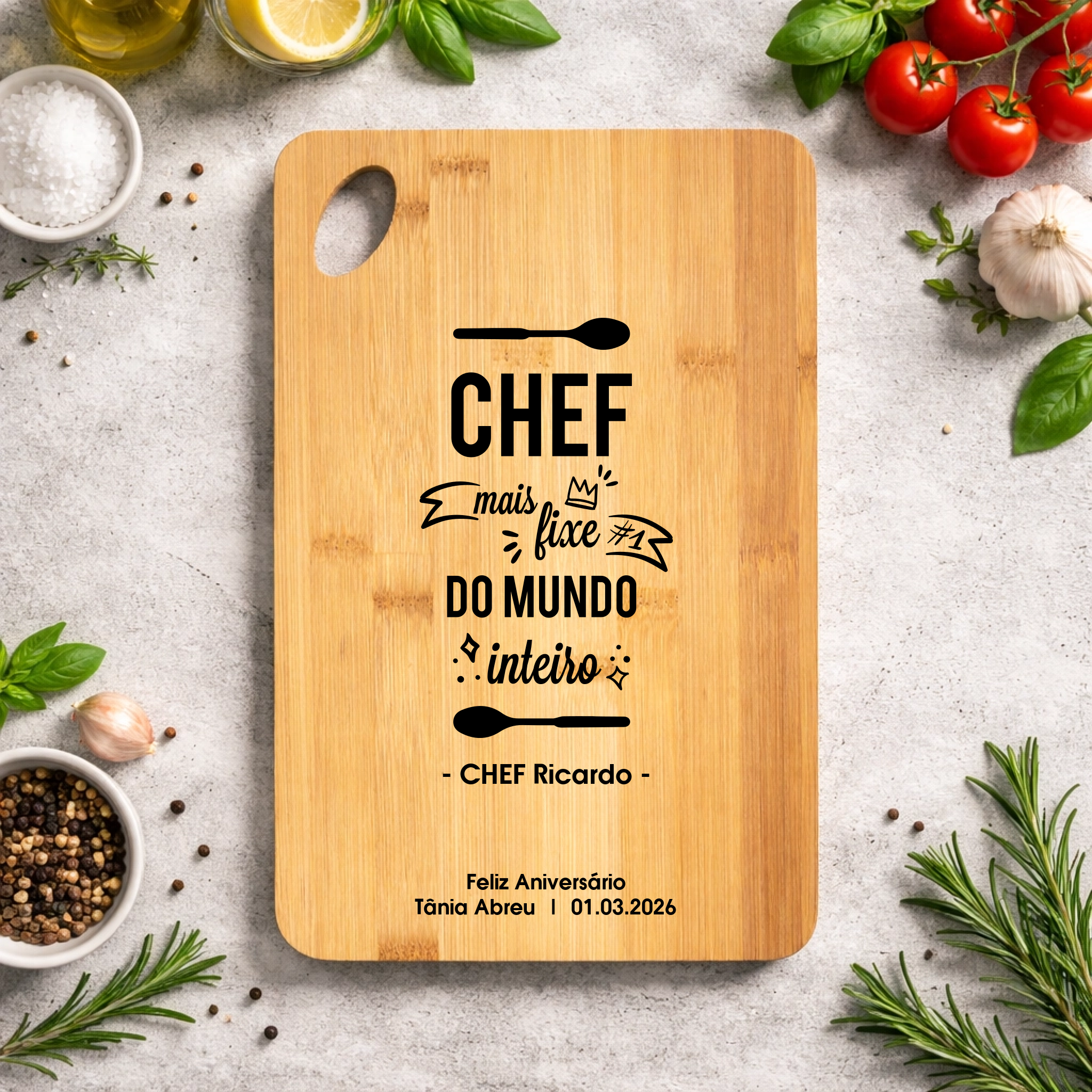 Tábua de Cozinha Personalizada em Bambu (vários modelos disponíveis) - Laser Madeira