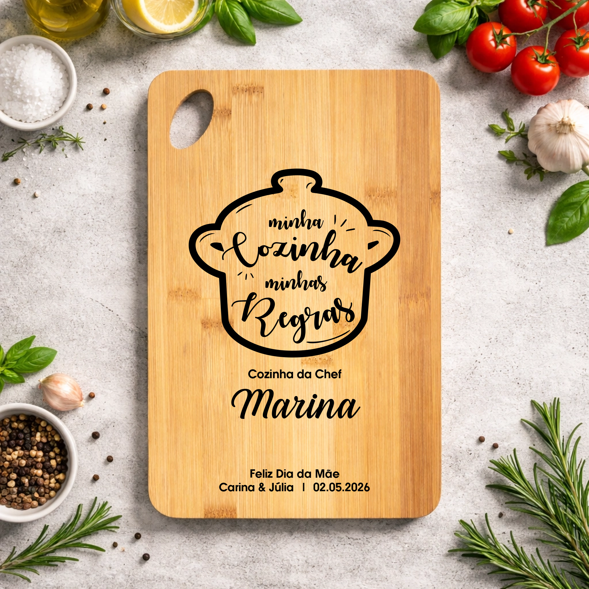 Tábua de Cozinha Personalizada em Bambu (vários modelos disponíveis) - Laser Madeira