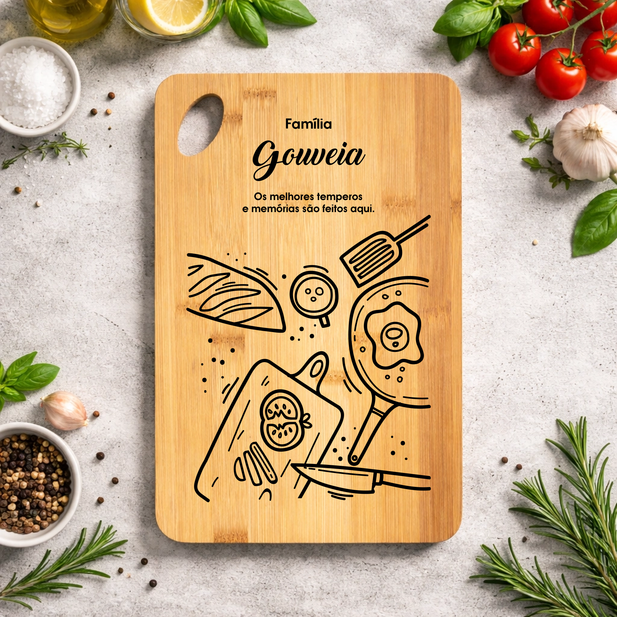 Tábua de Cozinha Personalizada em Bambu (vários modelos disponíveis) - Laser Madeira