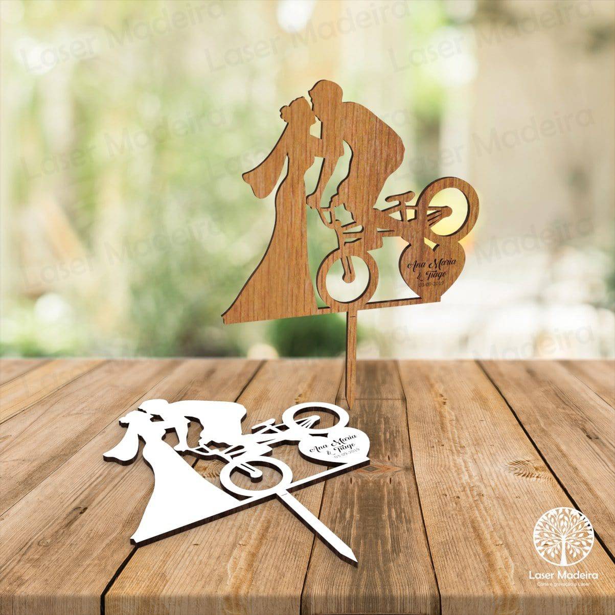 Topo de Bolo Casamento - Modelo Bicicleta 2 - Laser Madeira