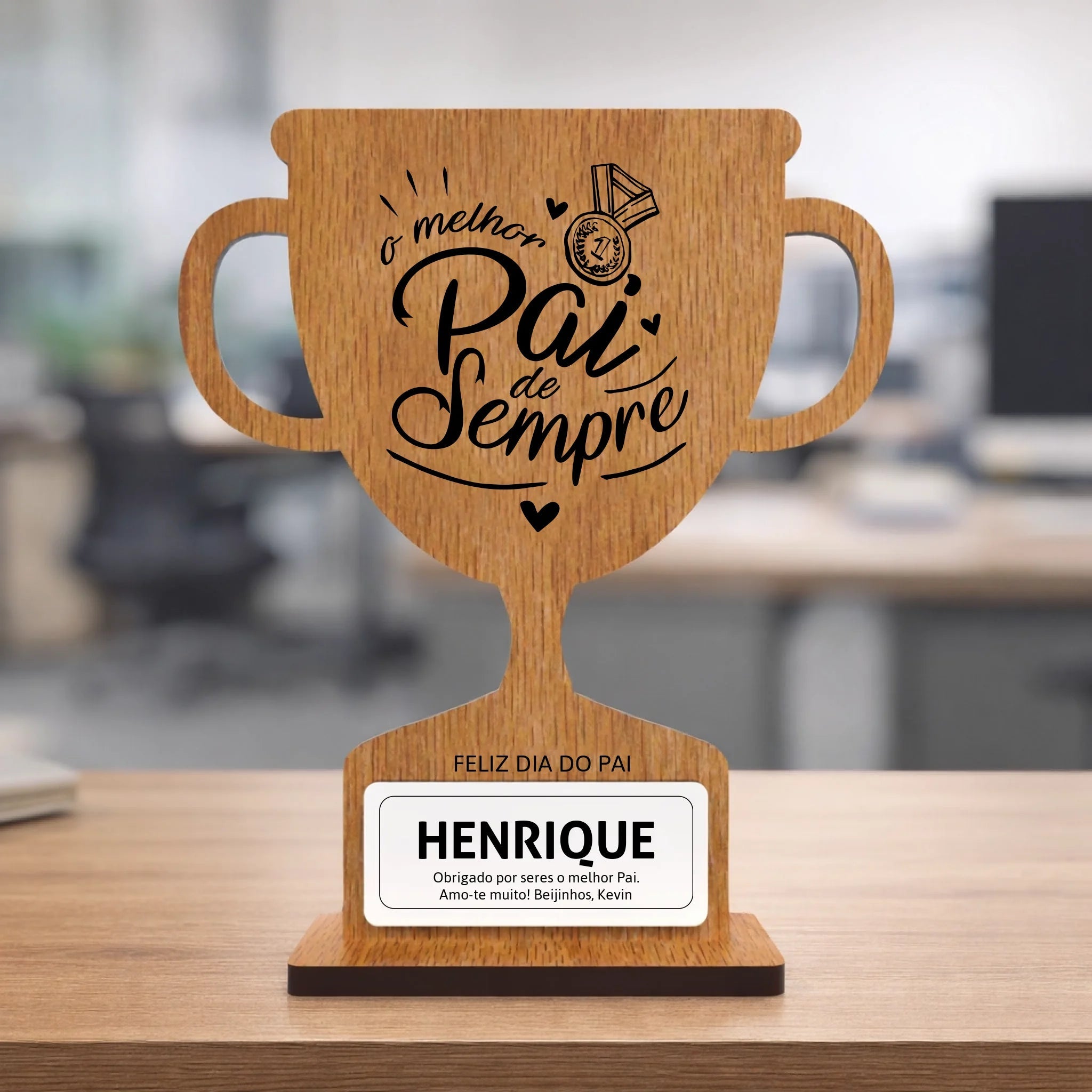 Troféu Personalizado "Melhor Pai ou Avô" - Laser Madeira