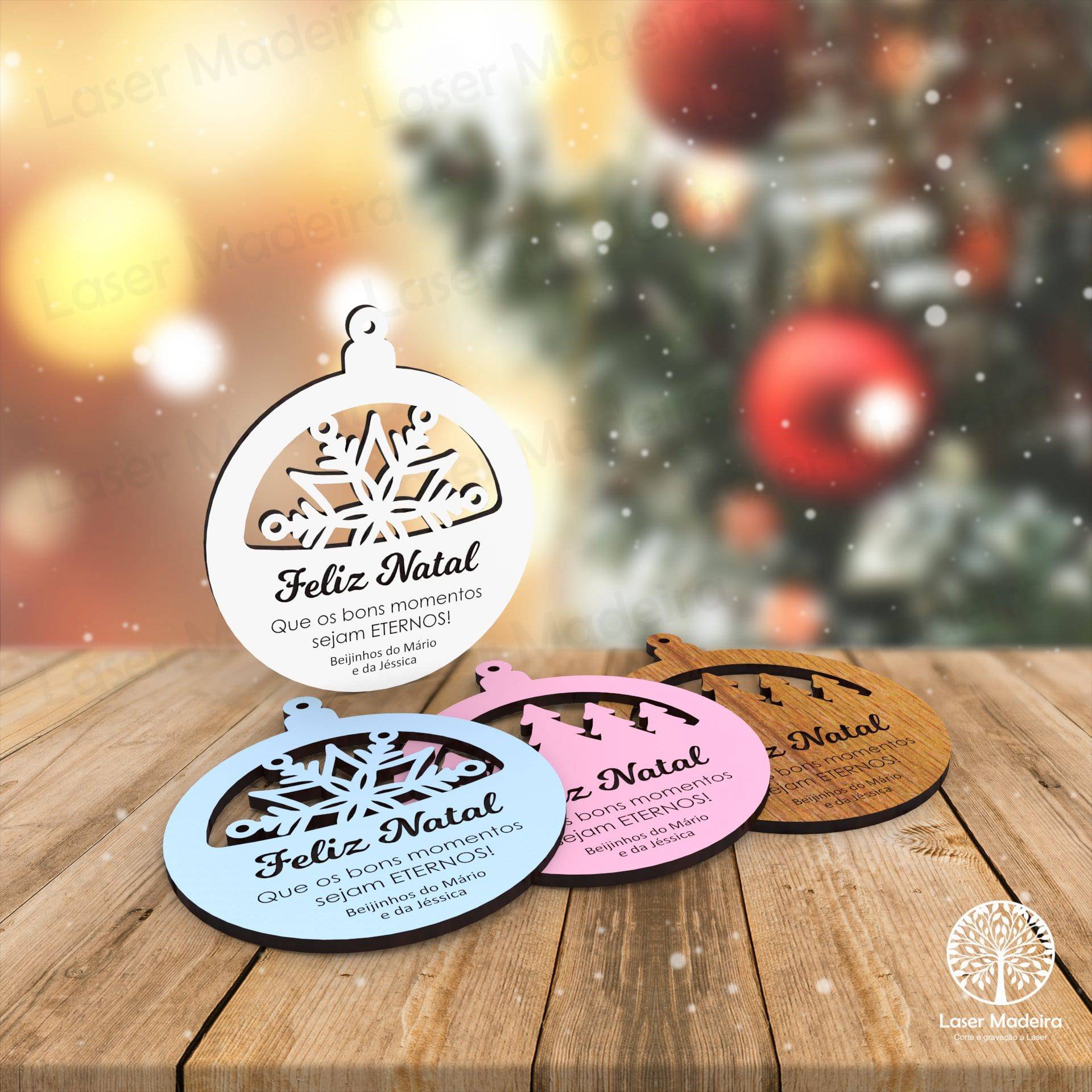 Bola de Natal Personalizada com Mensagem (sem fundo) - Laser Madeira