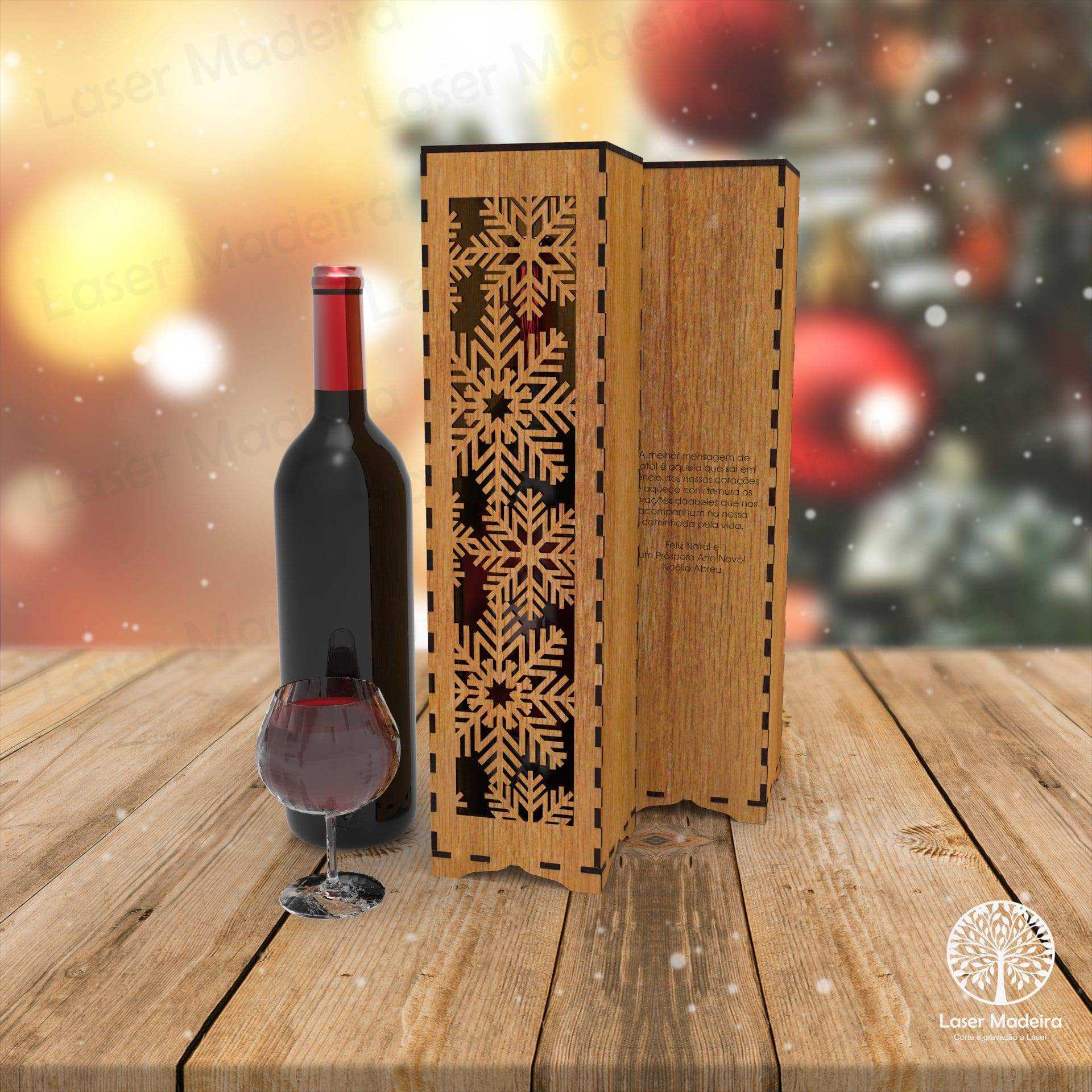 Caixa de Vinho Personalizada para Natal - Modelo 4 - Laser Madeira