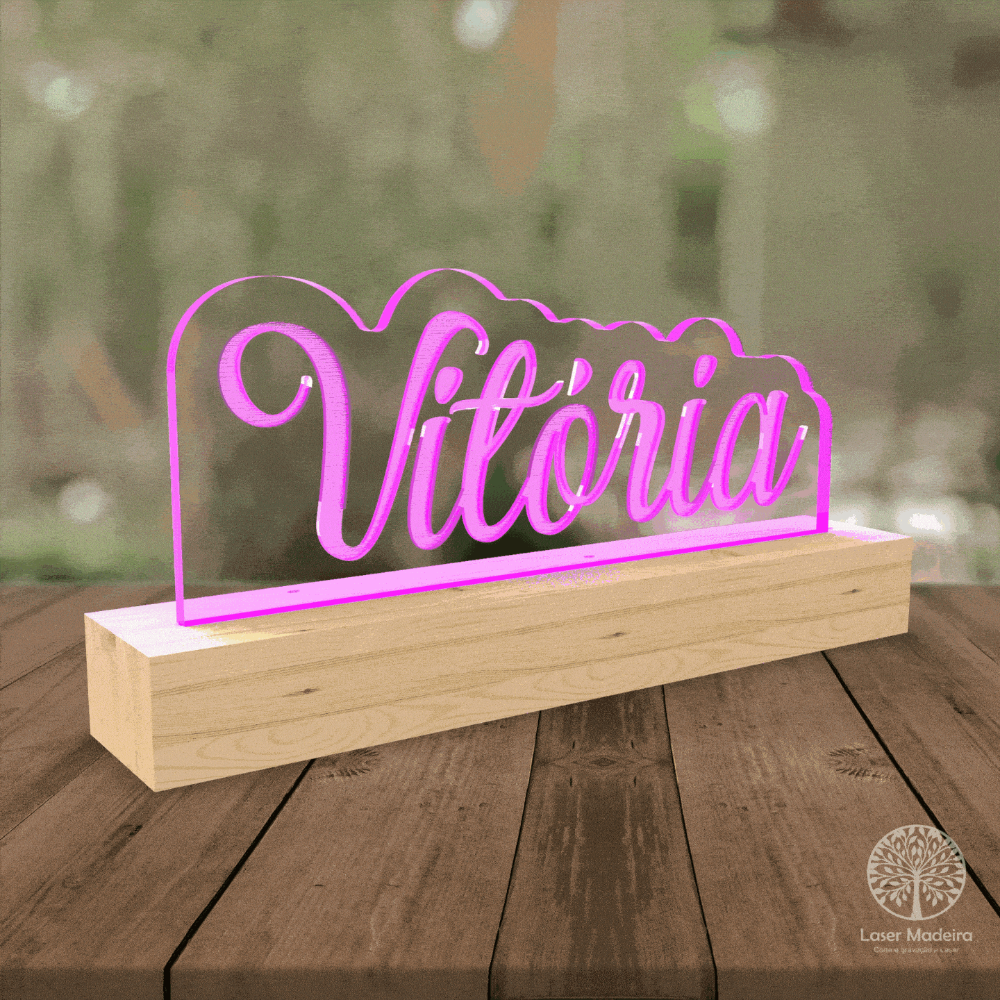 Placa Nome com Luz LED - Laser Madeira