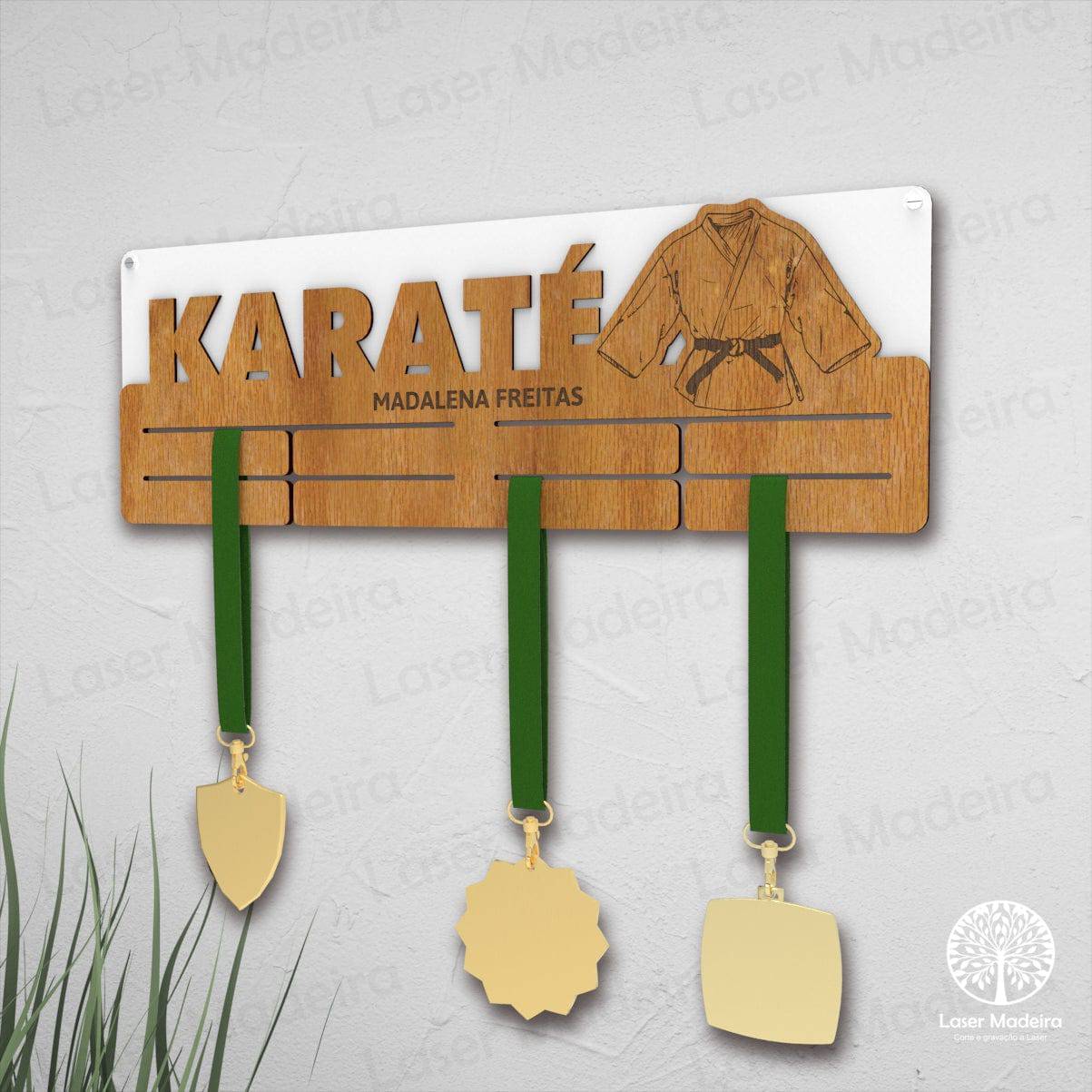 Placa Porta-Medalhas - Karaté 2 - Laser Madeira