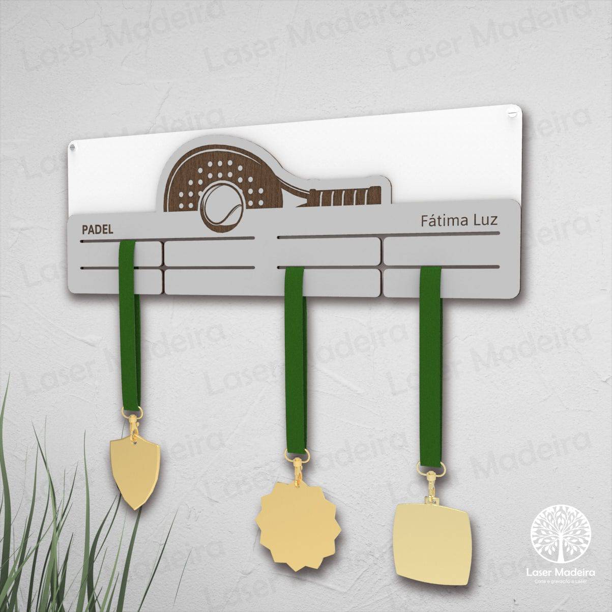 Placa Porta-Medalhas - Padel 2 - Laser Madeira
