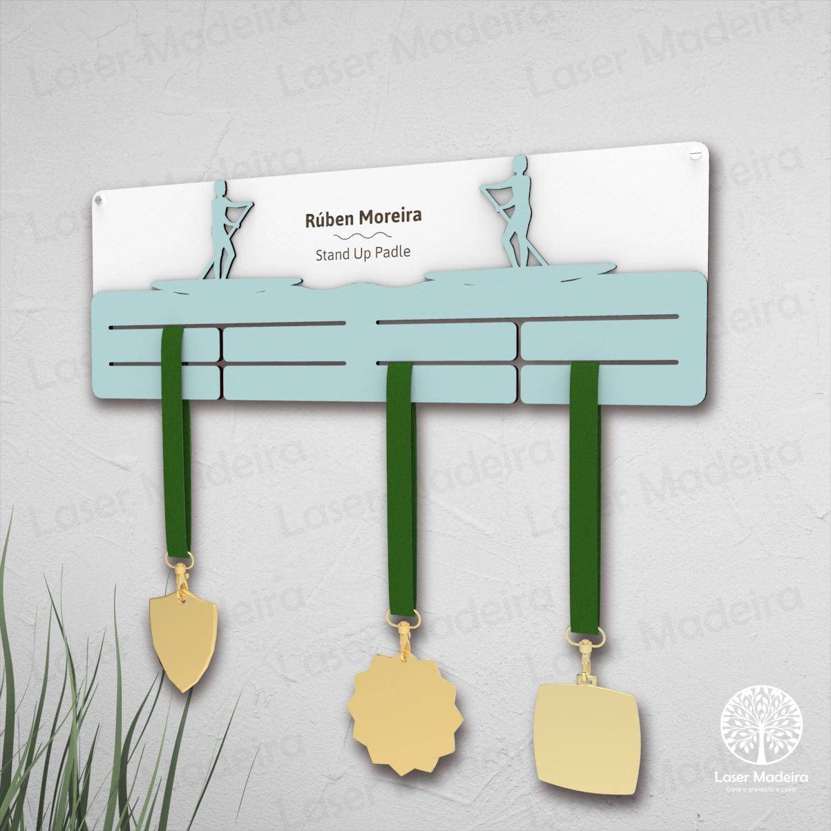 Placa Porta-Medalhas Personalizada - Stand Up Padle - Laser Madeira