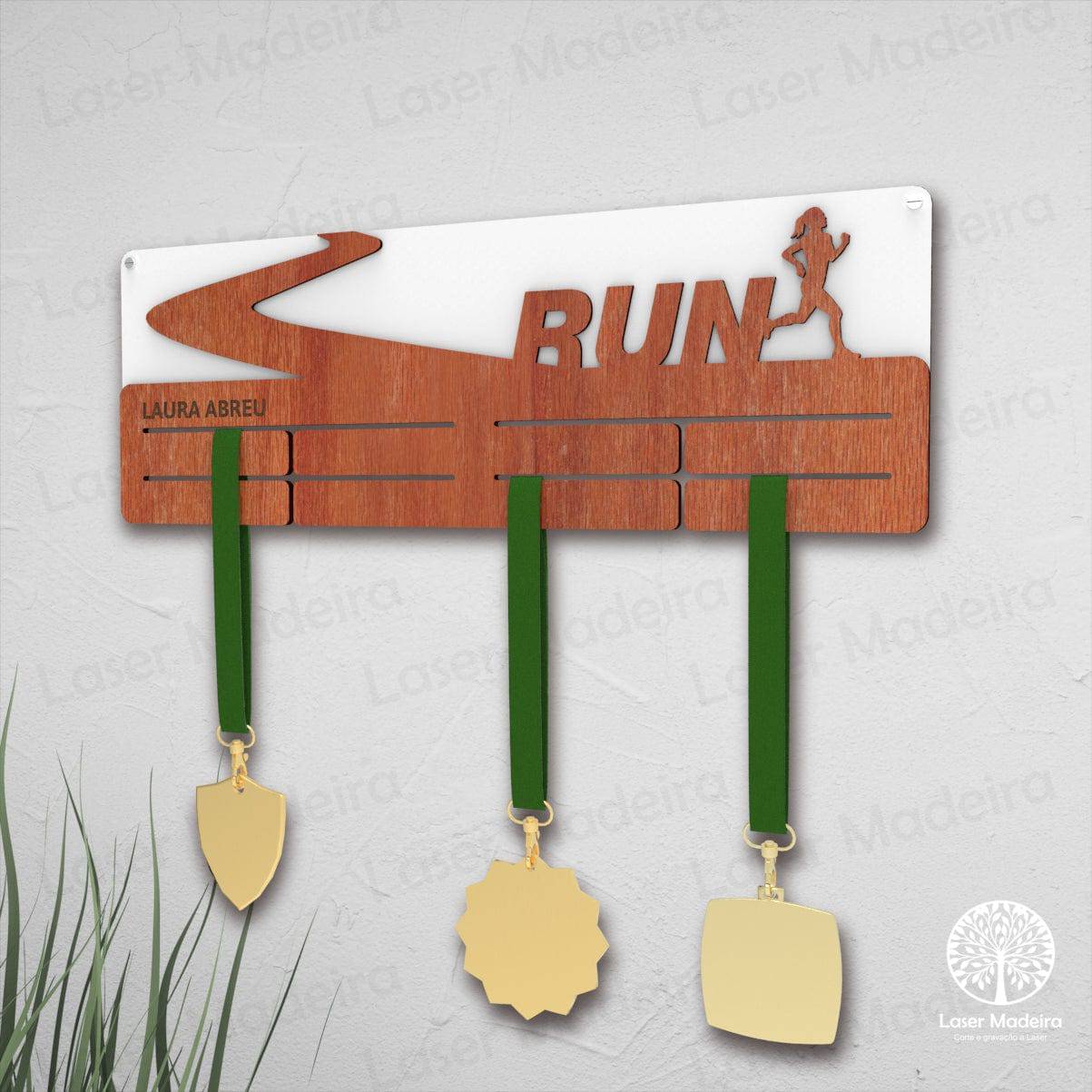 Placa Porta Medalhas - Run - Laser Madeira