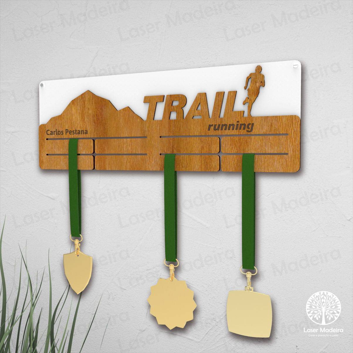 Placa Porta Medalhas - Trail Running - Laser Madeira